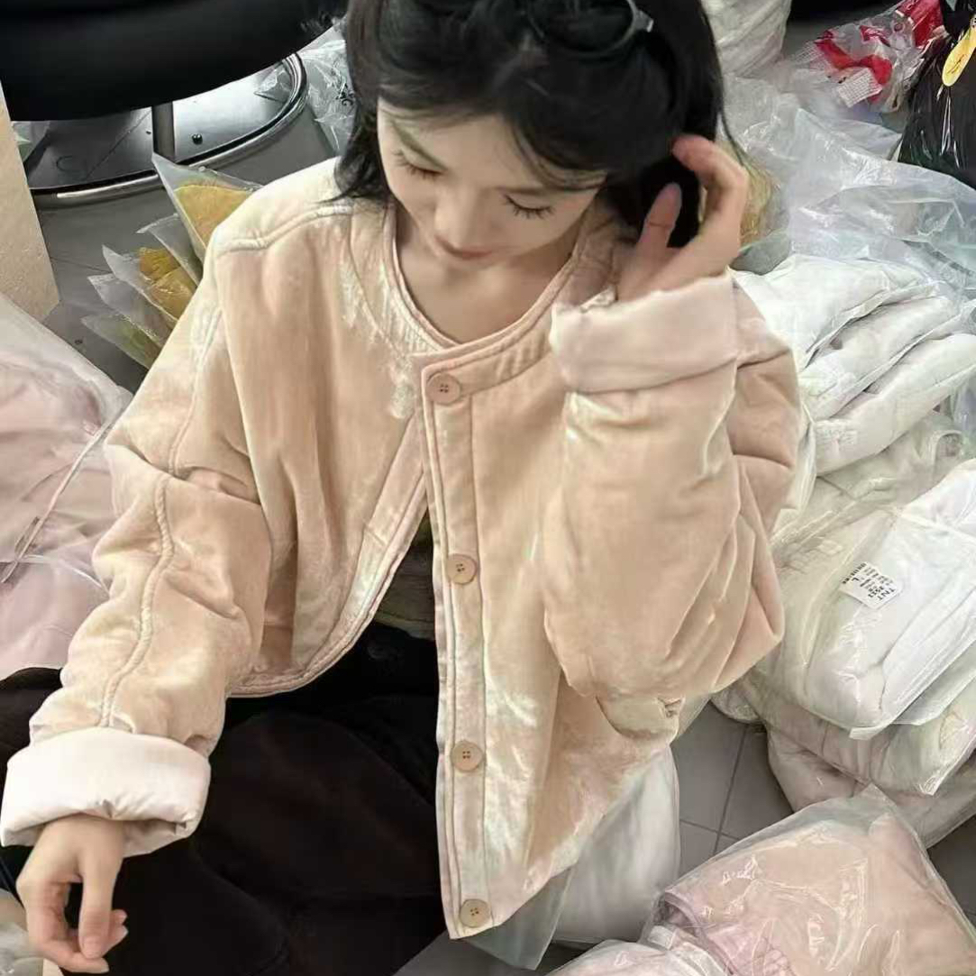 CICI新款推荐【丝绒】宽松型加棉短款圆领休闲外套【必买推荐】