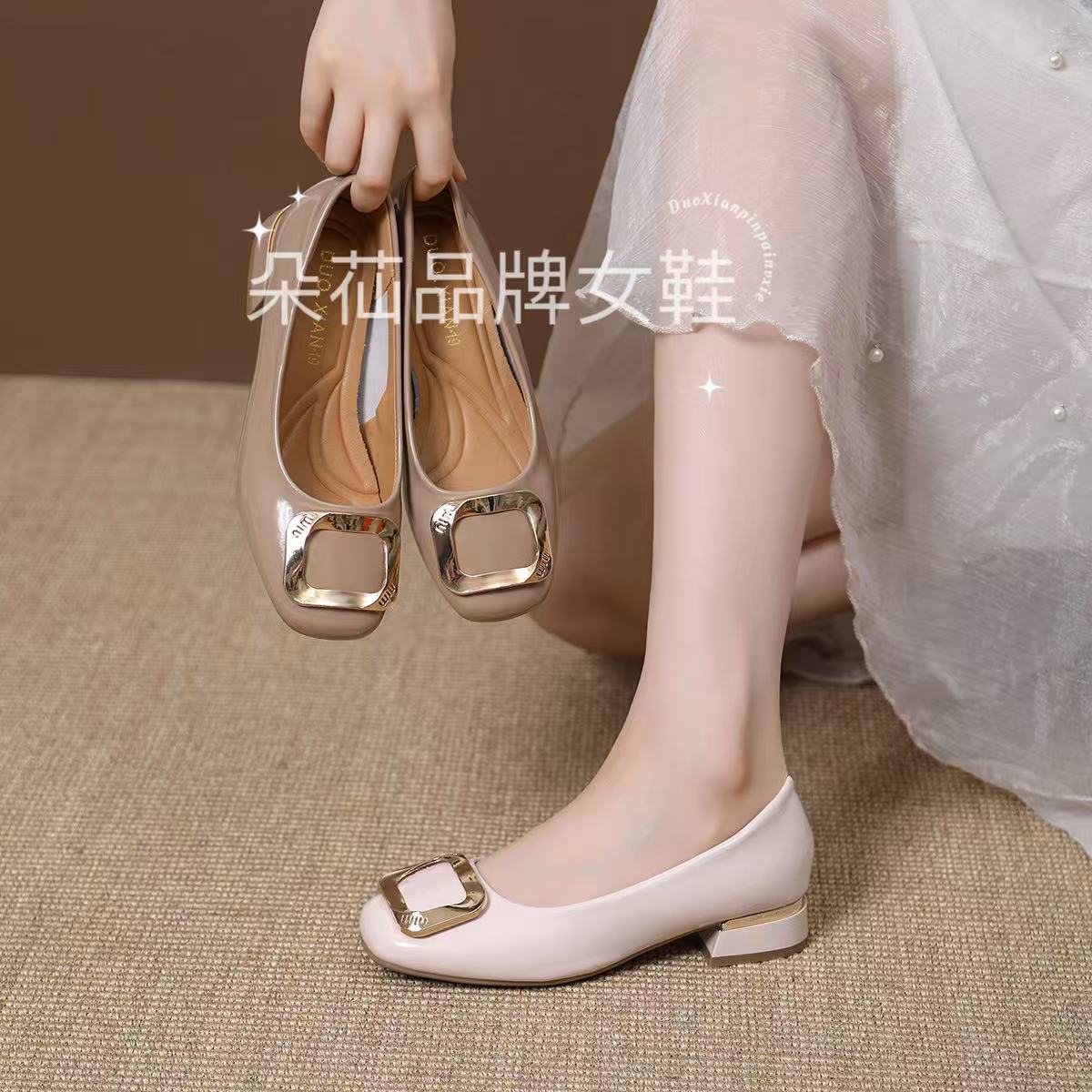 【品牌力荐】方头单鞋2025低跟新款浅口气质百搭女春秋夏女鞋7878