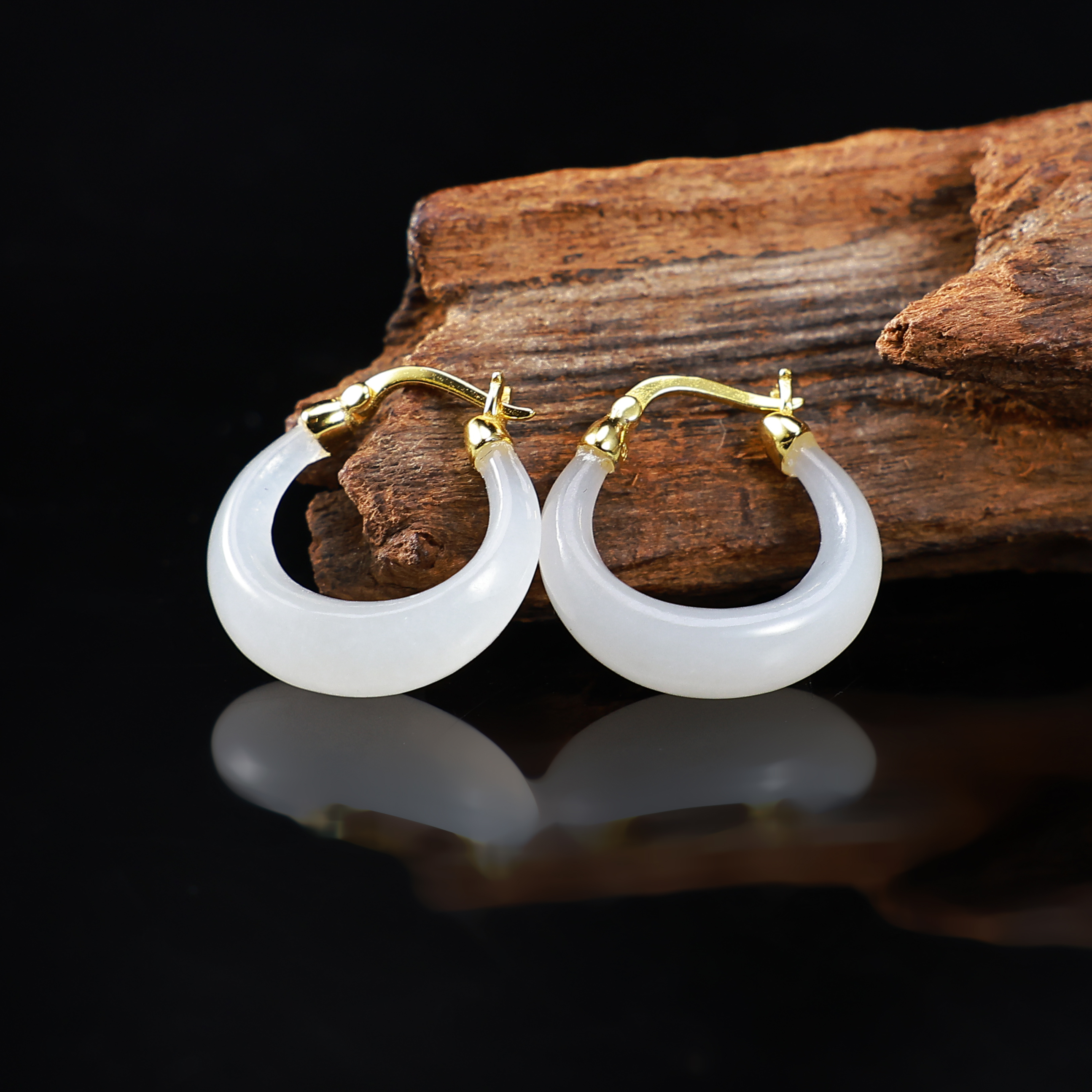 【心如珠宝】和田玉白玉耳环