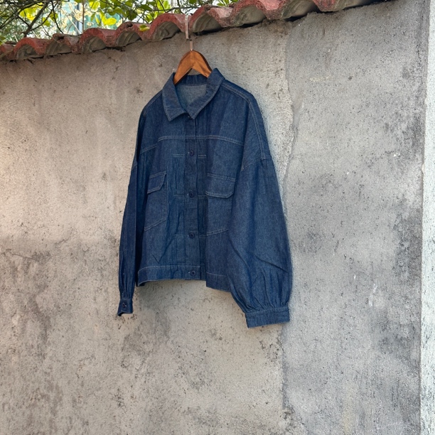 色织亚麻小方领工装外套肩宽60cm胸围120cm衣长55cm