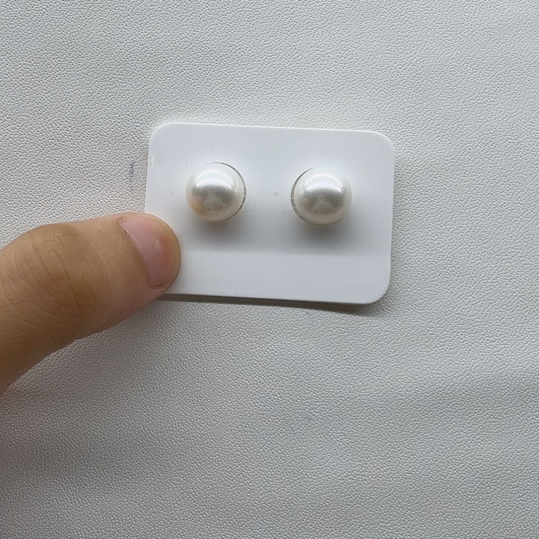 淡水珍珠耳饰银S925镶嵌11-12牛牛牛大白圆