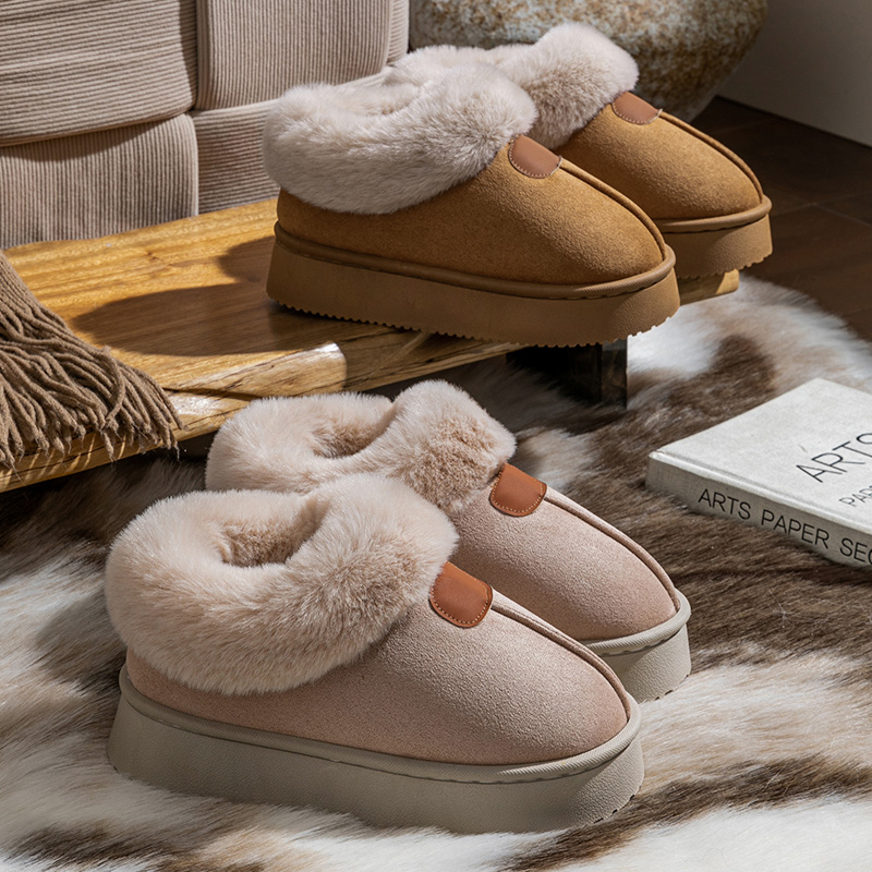 【买一送一】新款冬季女毛毛加绒棉鞋厚底居家外穿舒适加厚包跟棉鞋