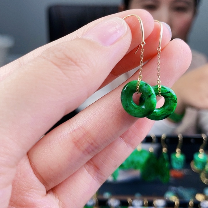 翡翠耳饰18K金镶嵌饰品