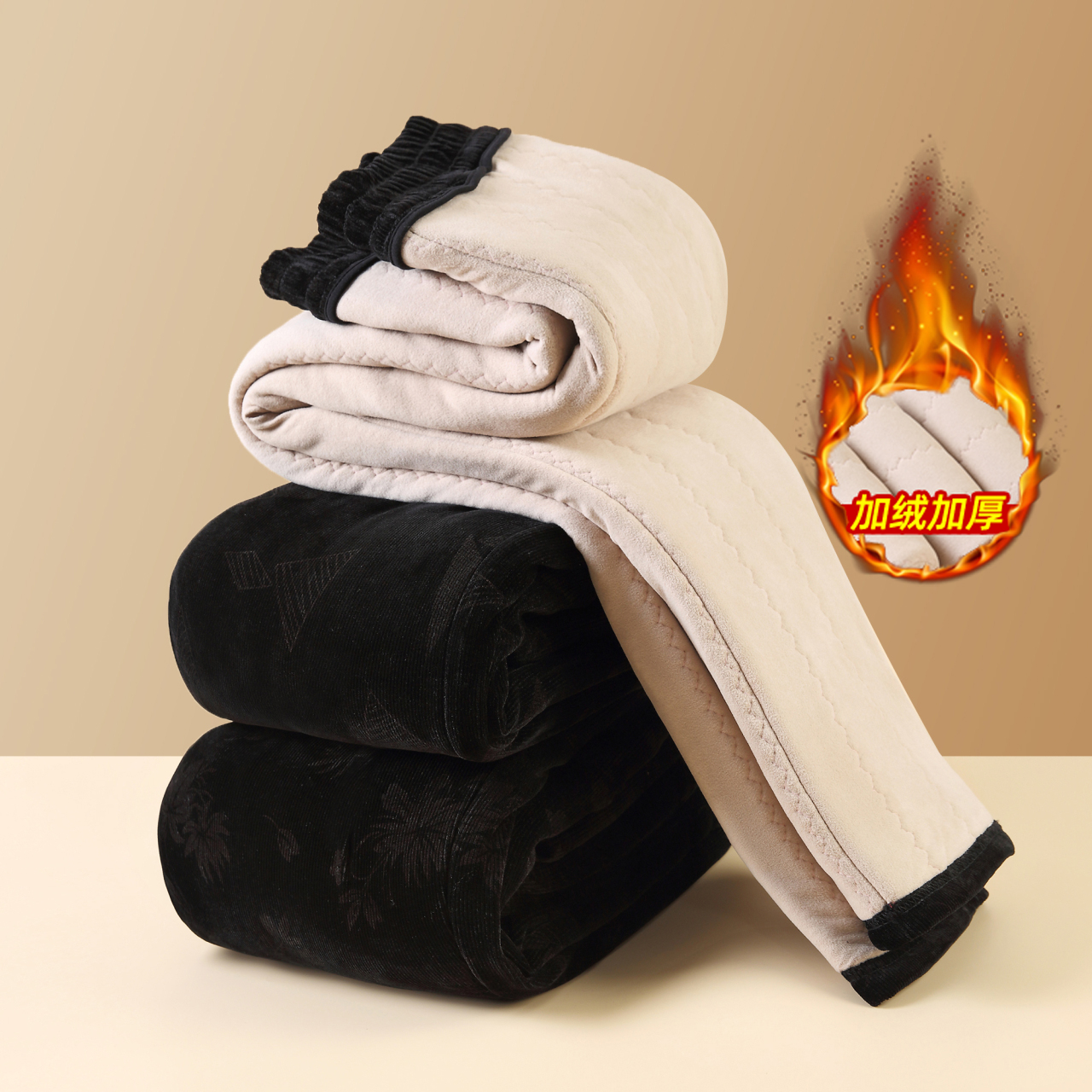 中老年妈妈装加绒裤子奶奶装冬装高腰松紧腰休闲直筒大码加绒裤