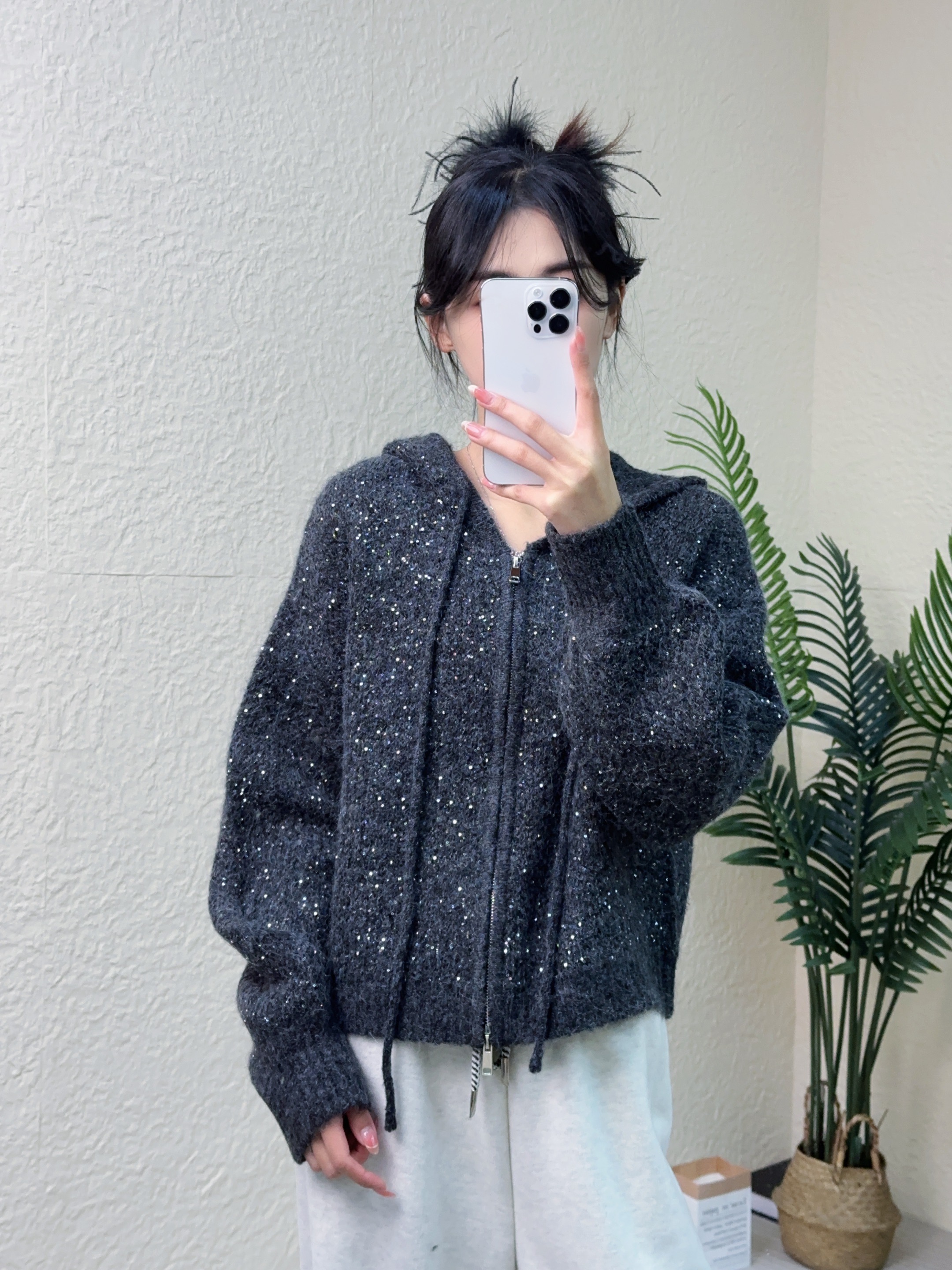 【硬货】5113时尚休闲慵懒风百搭布灵布灵针织毛衣女连帽开衫外套