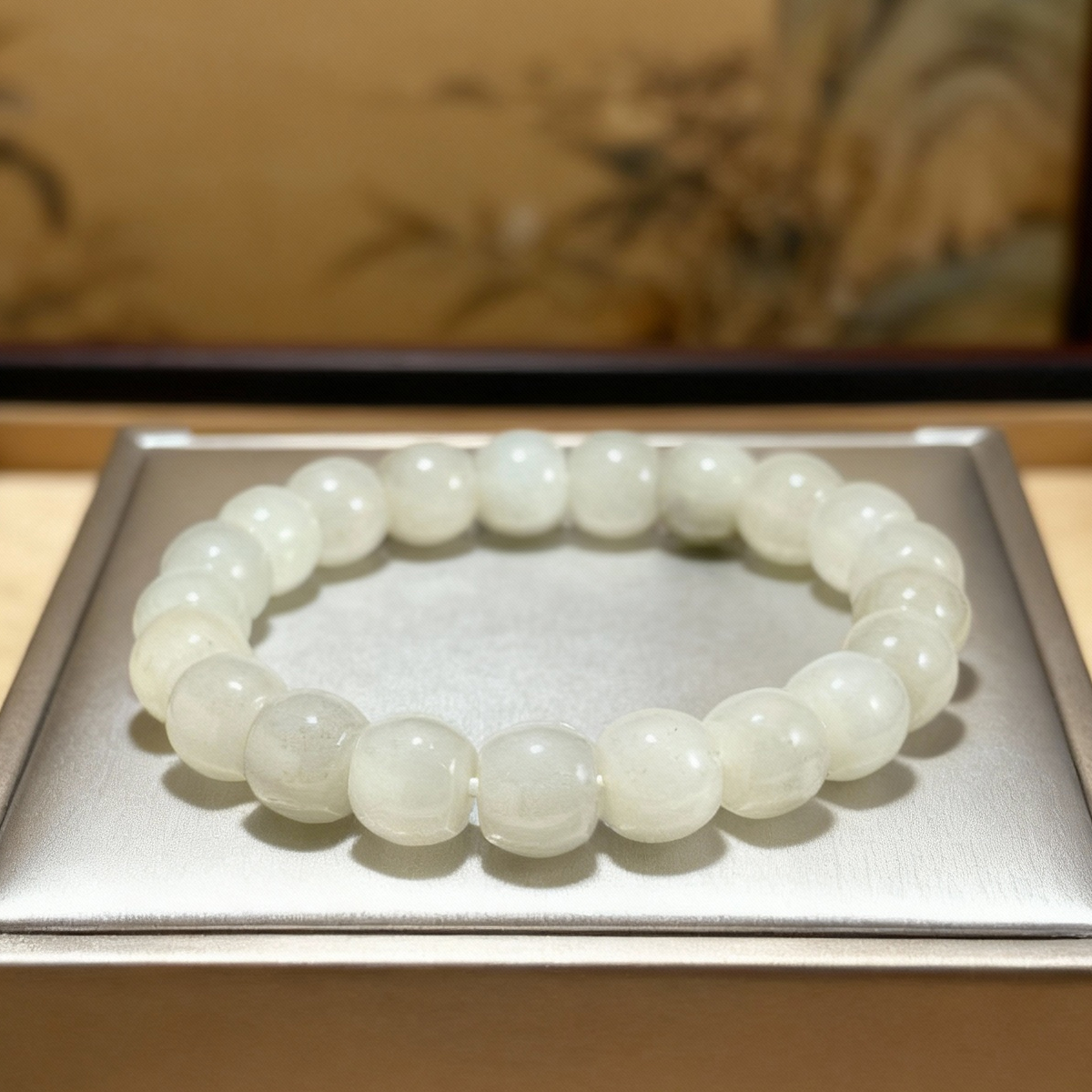 烟紫青花10MM直切桶珠和田玉手串 多样性发
