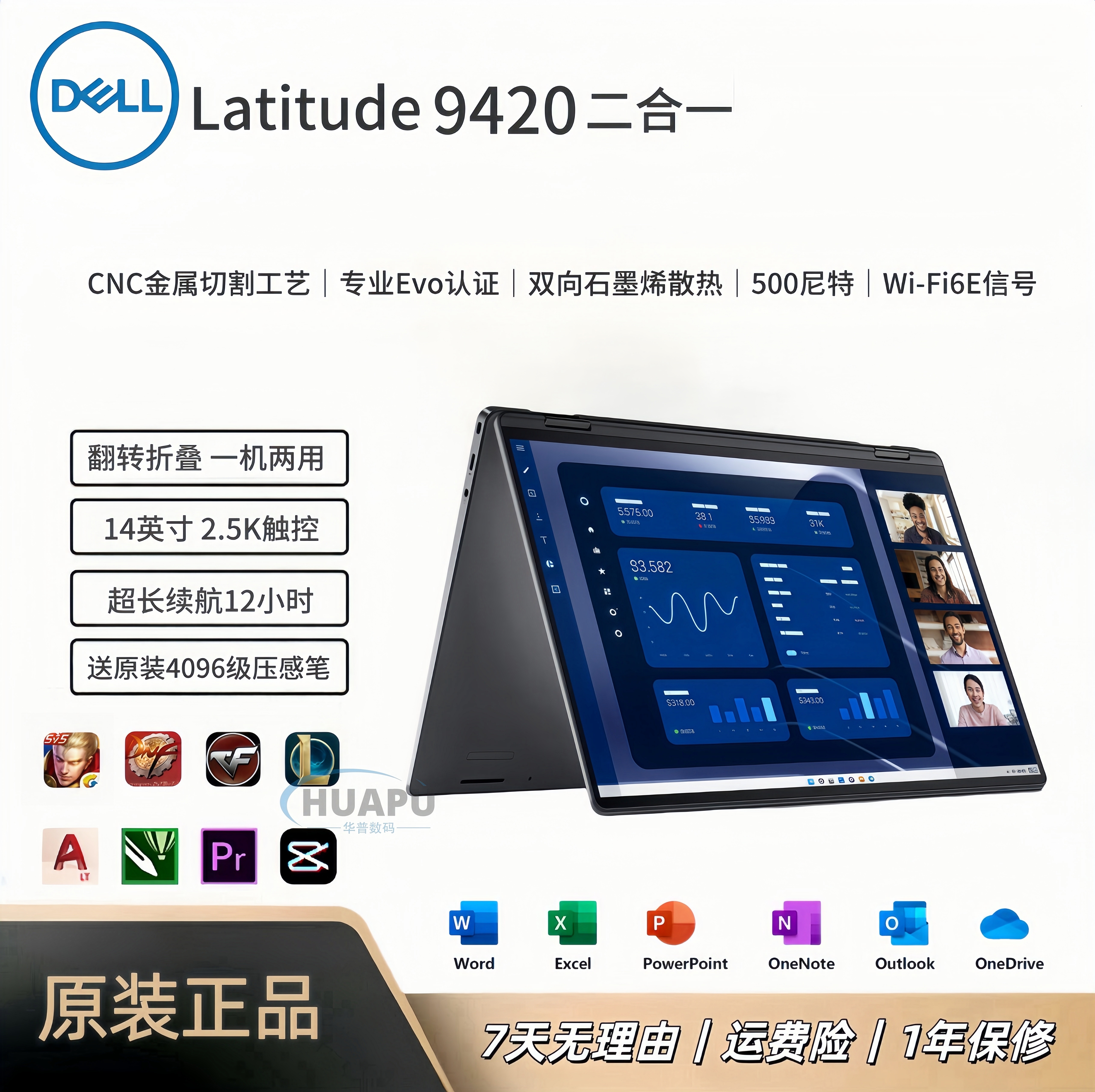 95新 Dell/戴尔 9420 旗舰系列二合一14英寸2.5K触控办公设计