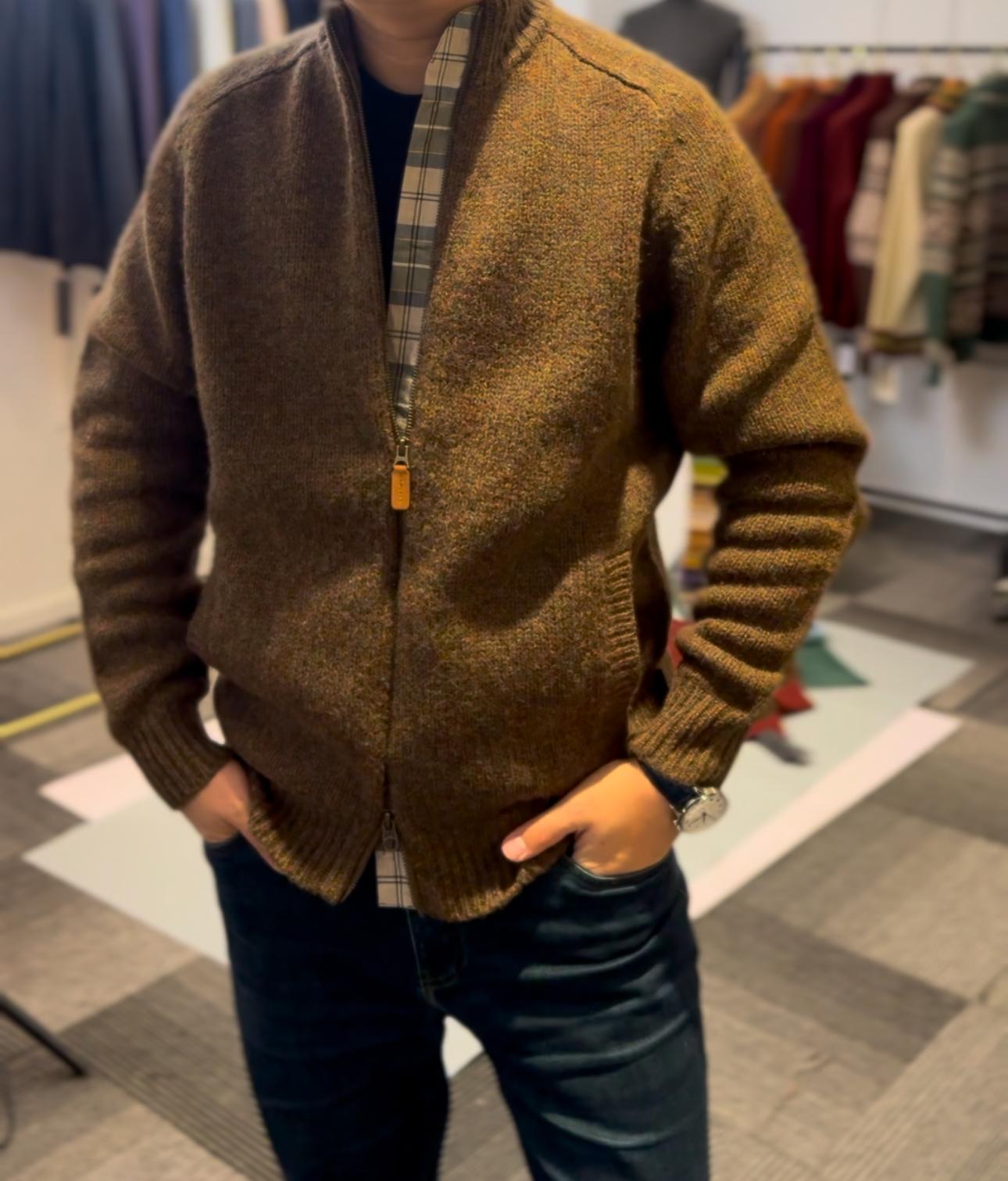 barbour男装拉链立领长袖开衫羊毛毛衣 秋冬男士户外保暖 MKN1352