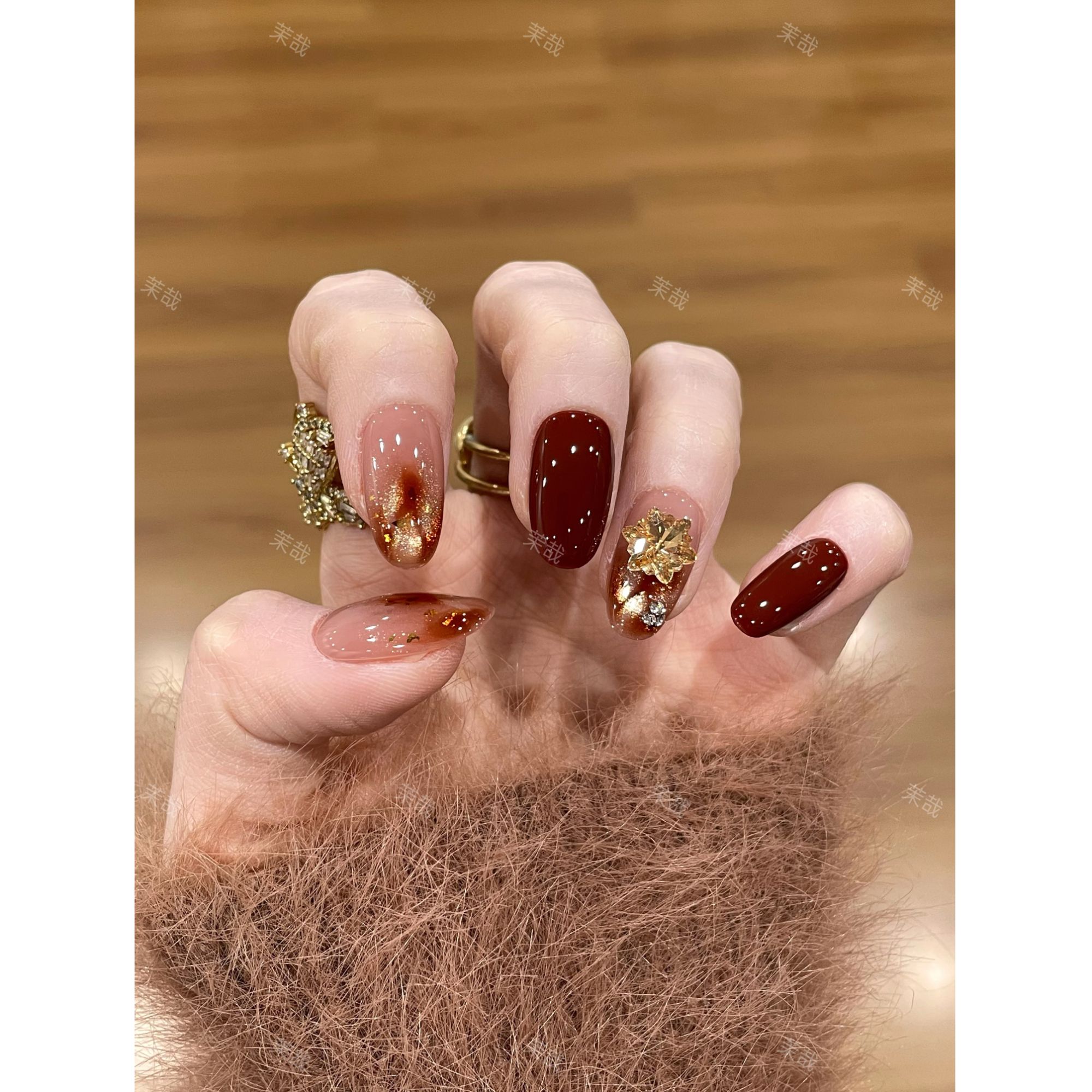 茉哉【日暮溶金】纯手工定制美甲拆卸穿戴甲A5240