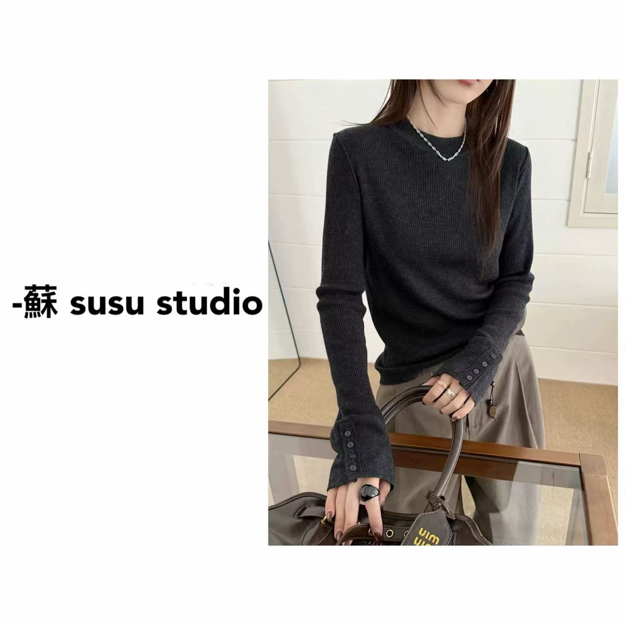 JS欧货25秋季新款半高领长袖针织衫女修身显瘦毛衣上衣1059