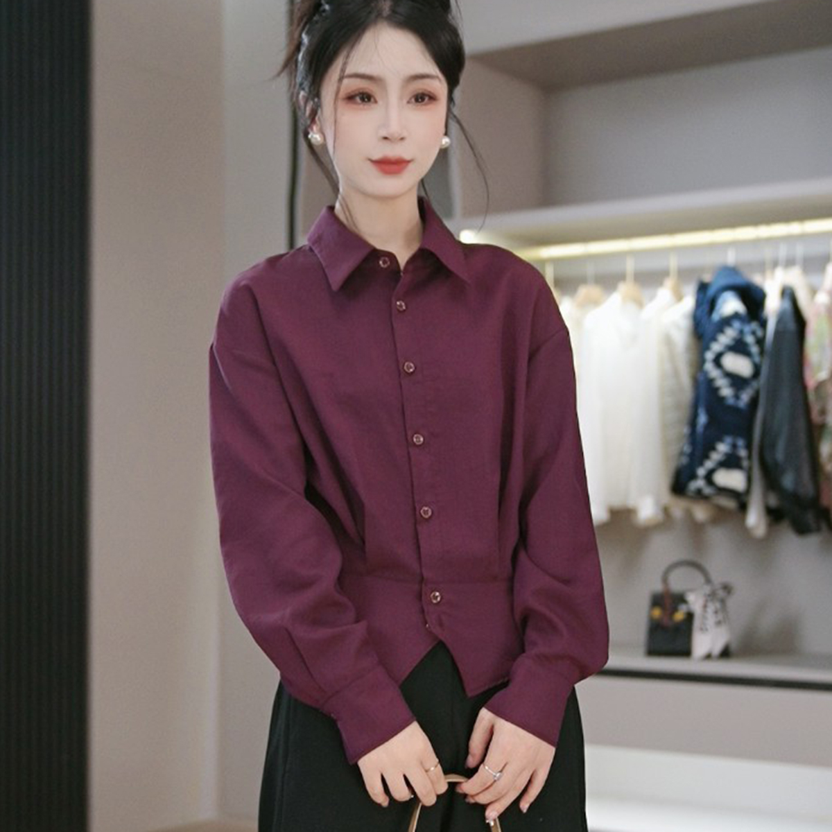 法式女士衬衫上衣通勤衬衫2025秋季高级感爆款收腰衬衫