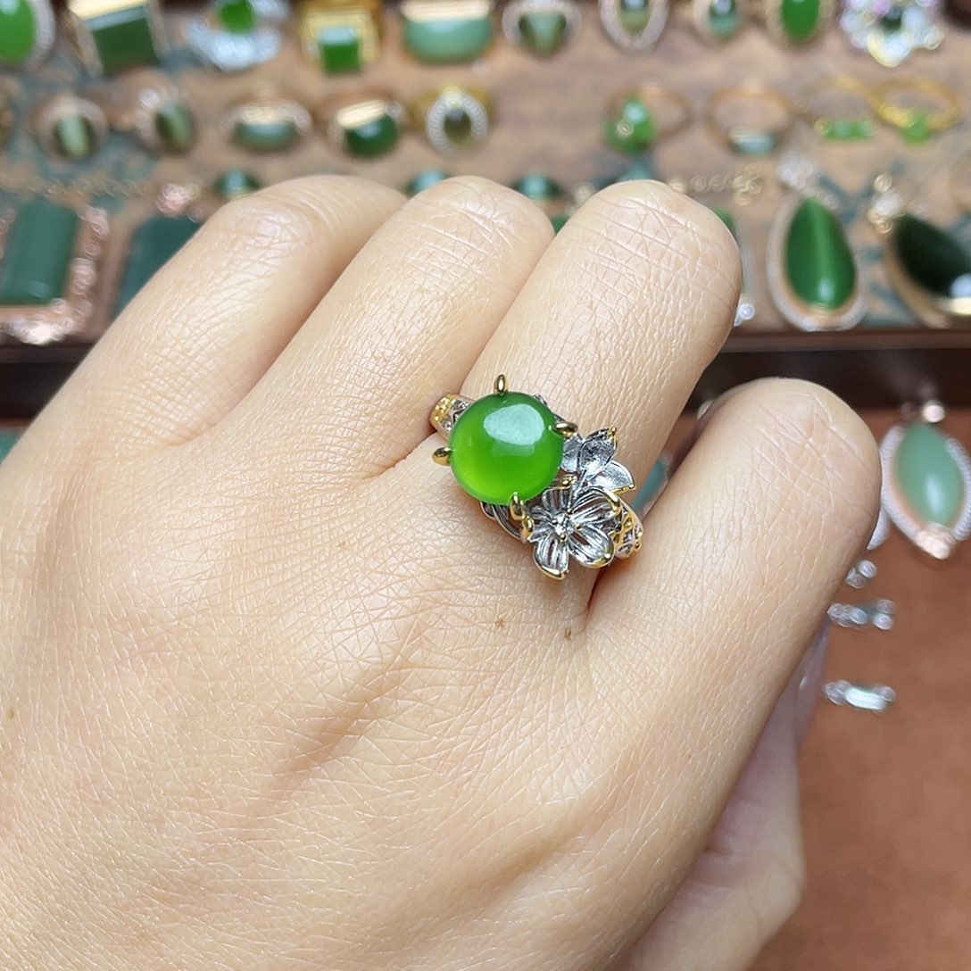 和田玉（碧玉）银S925镶嵌吊坠(不含链)戒指