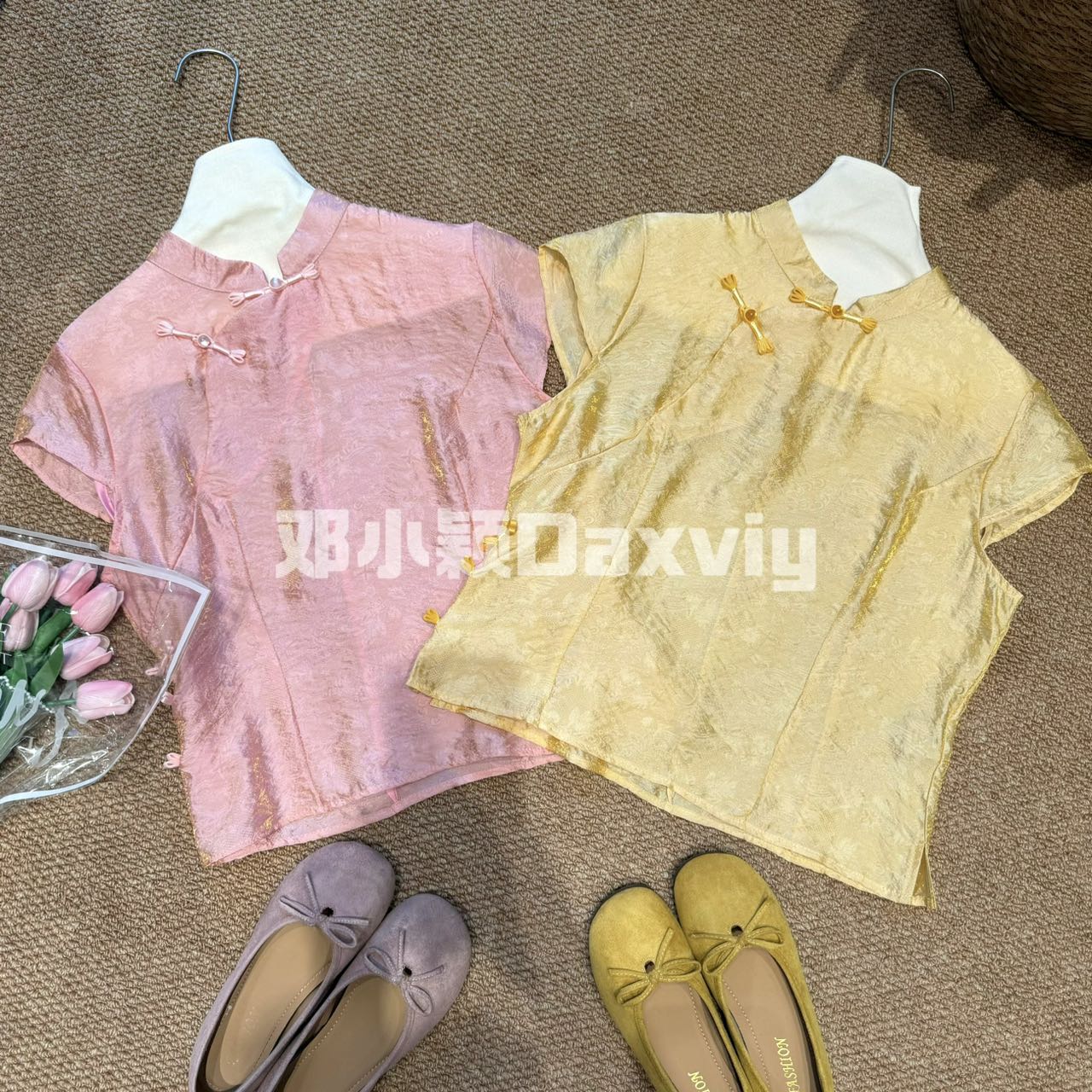 小颖服饰【金粉世家】新中式夏季浮光盘扣立领国风飞袖衬衫女气质
