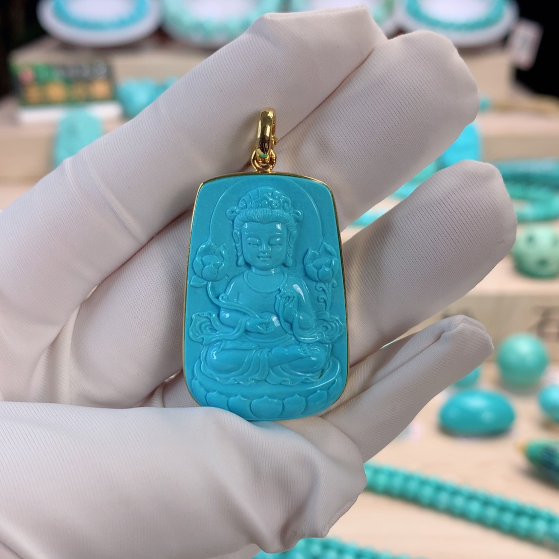 绿松石挂件18K金镶嵌