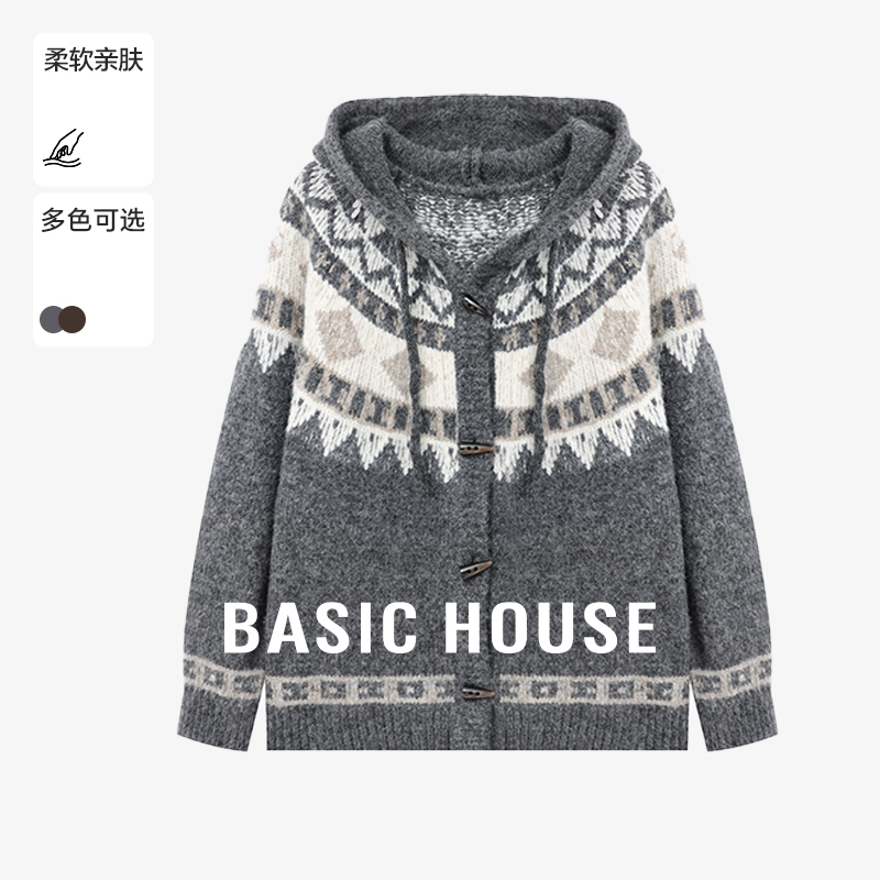 Basic House/百家好秋季连帽时尚休闲通勤百搭毛衣-B0625B5NGY2