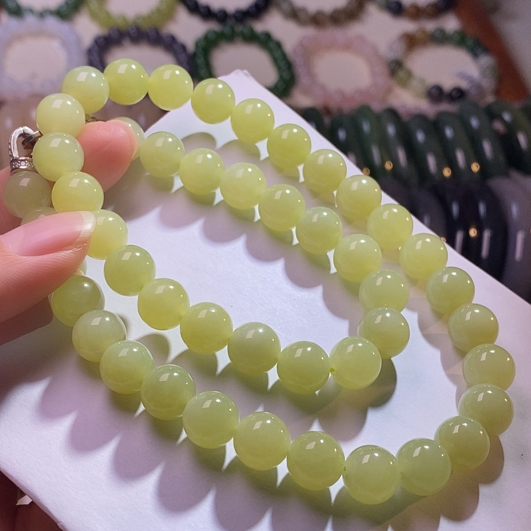 颈饰未镶嵌和田玉黄口料10mm项链