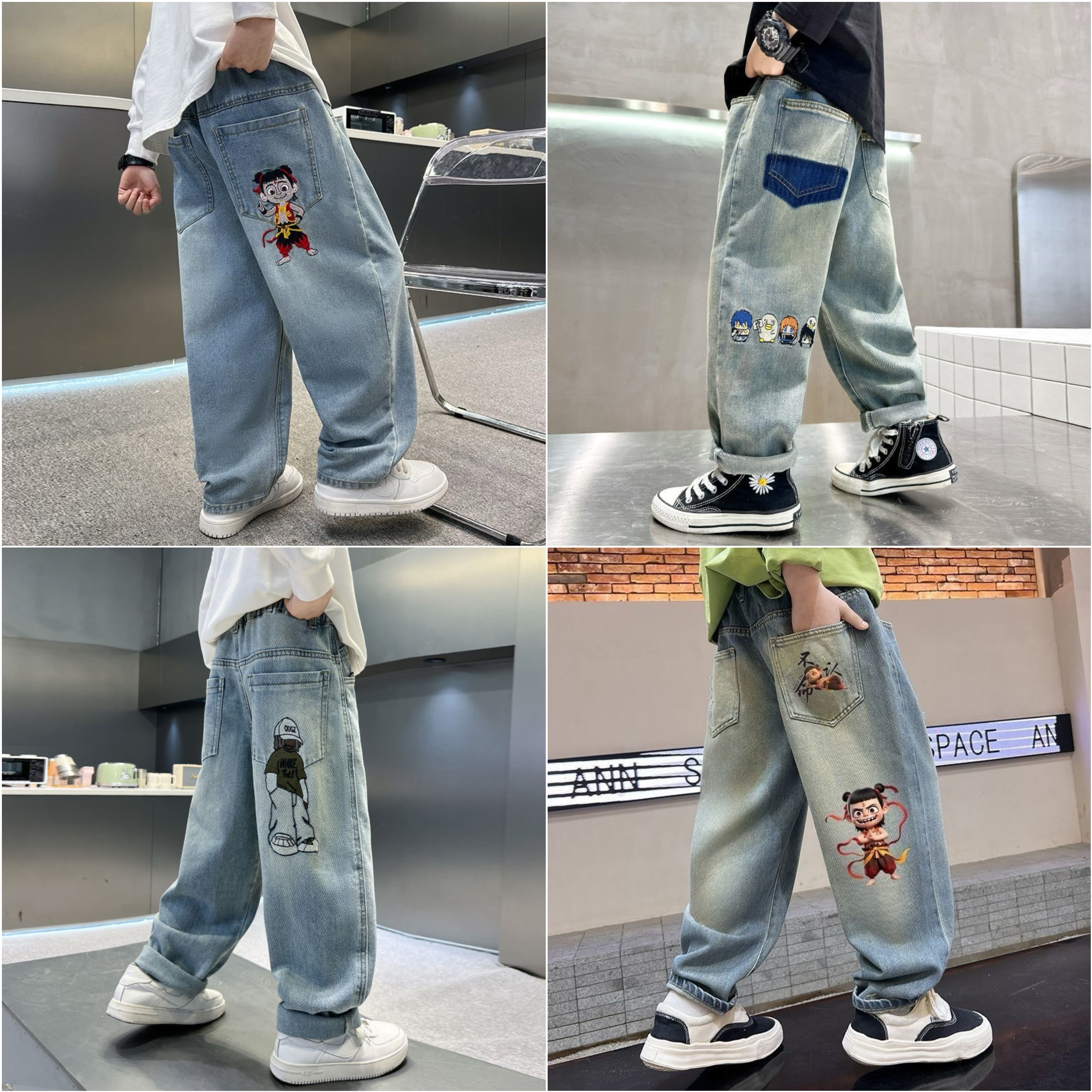 【换季特惠】春秋季福利款儿童宽松直筒牛仔裤中大男童蓝色牛仔长裤