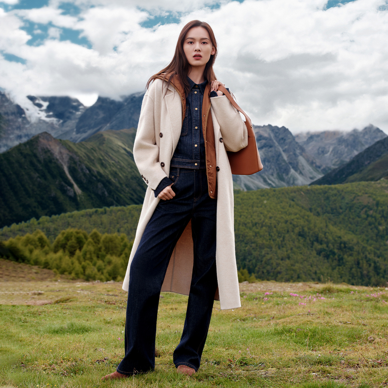 EP雅莹2025秋季新款女装 丝羊毛羊绒混纺毛呢大衣骆驼绒内搭8310A