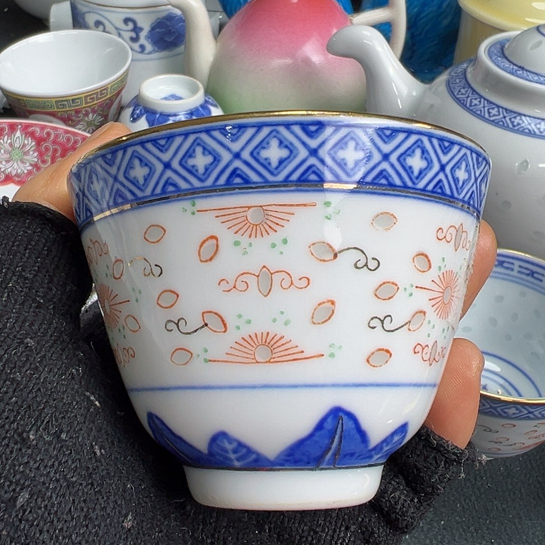 杯景德镇陶瓷青花玲珑二刚杯