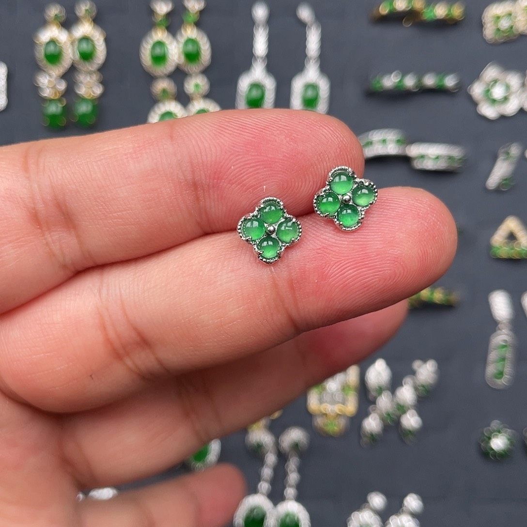 翡翠银S925镶嵌耳饰