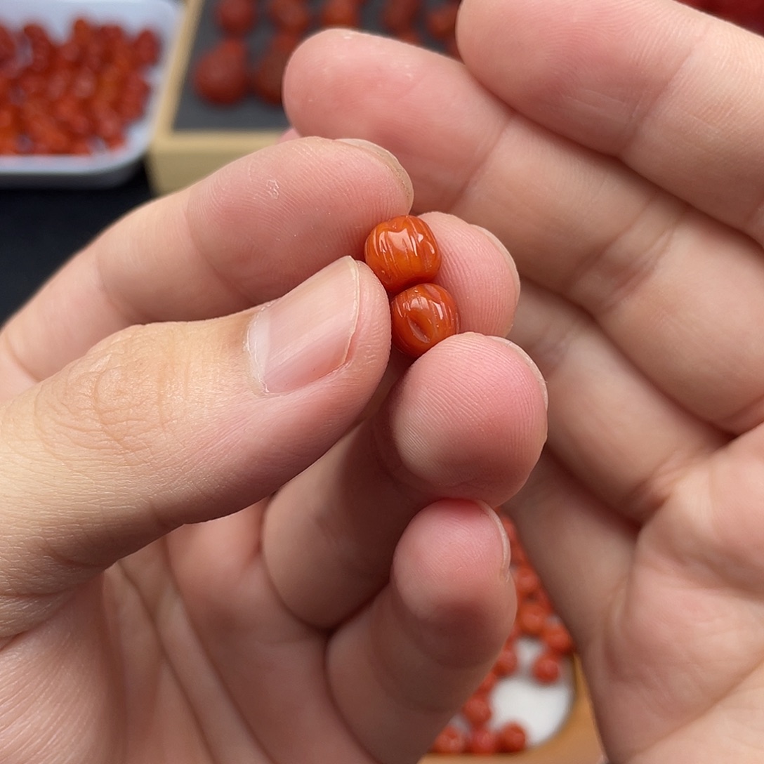 南红玛瑙16号瓦西柿子红卡7.5百香籽两颗未镶嵌