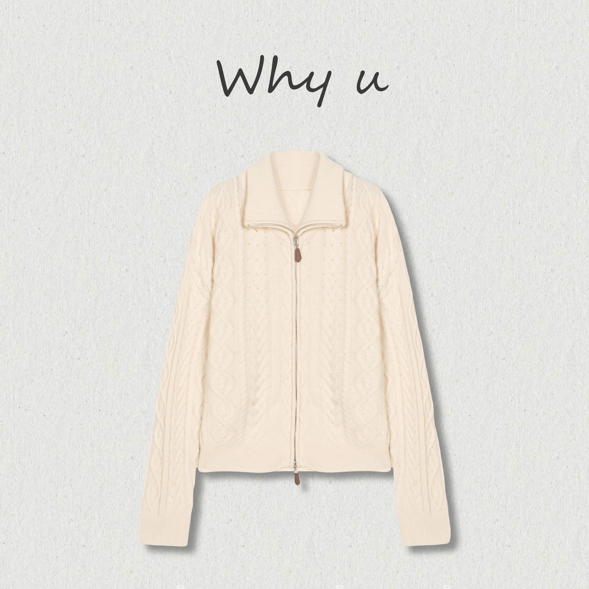 WHY U-25AW简约麻花加厚山羊绒翻领双拉链羊毛毛衣开衫【遥里】