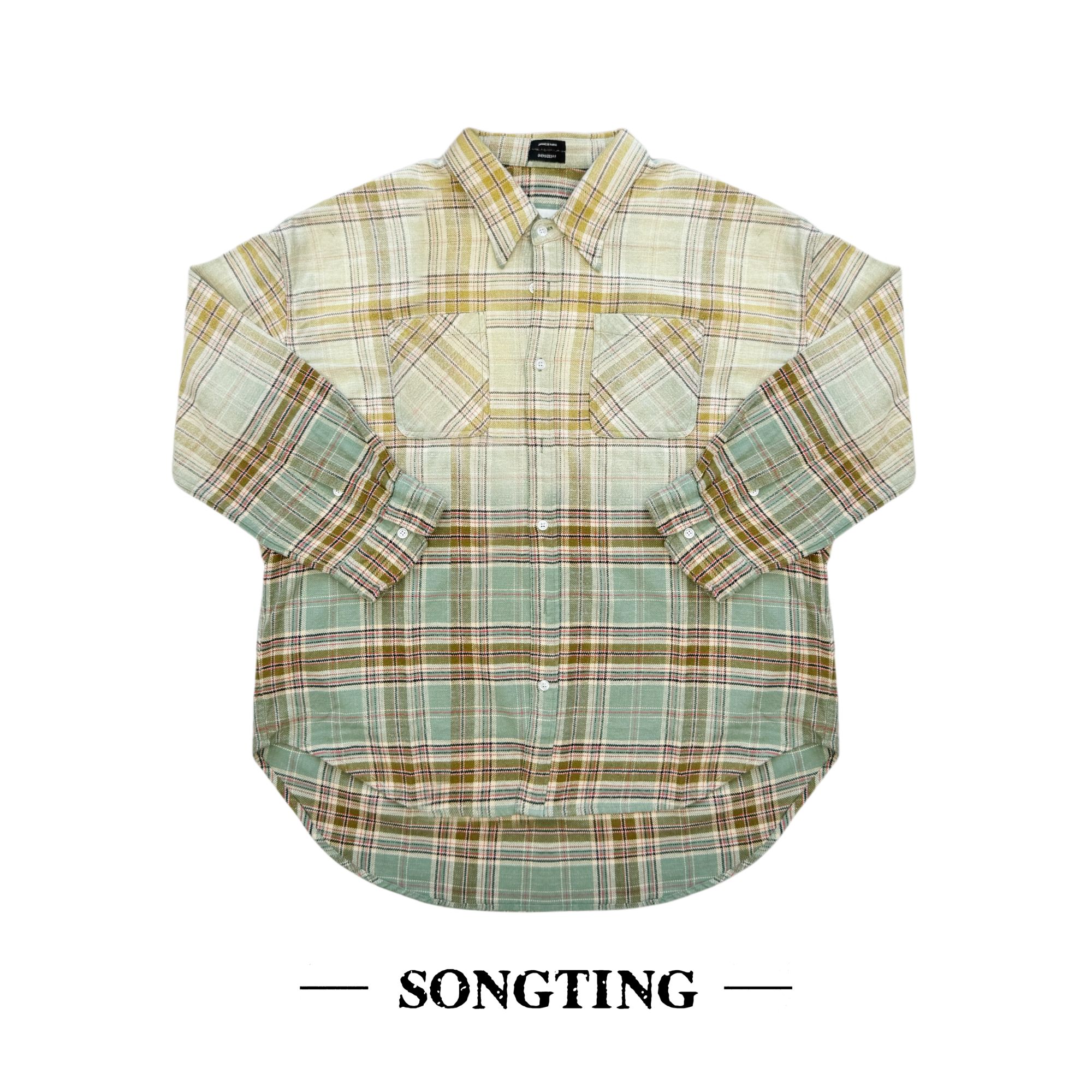 SONG TING｜拼色晕染阔版纯棉格子衬衫