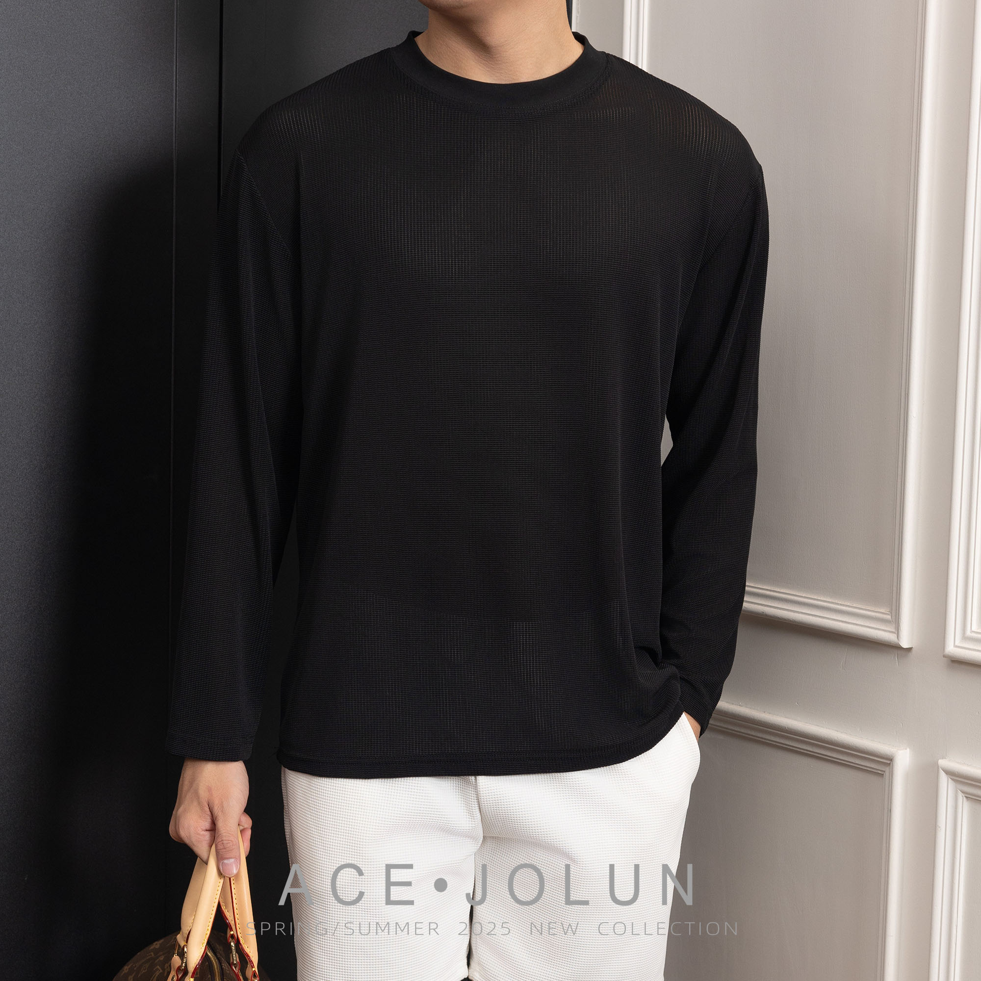 【高弹纱】极简风长袖T恤男士夏季透气防晒宽松圆领抗皱速干上衣