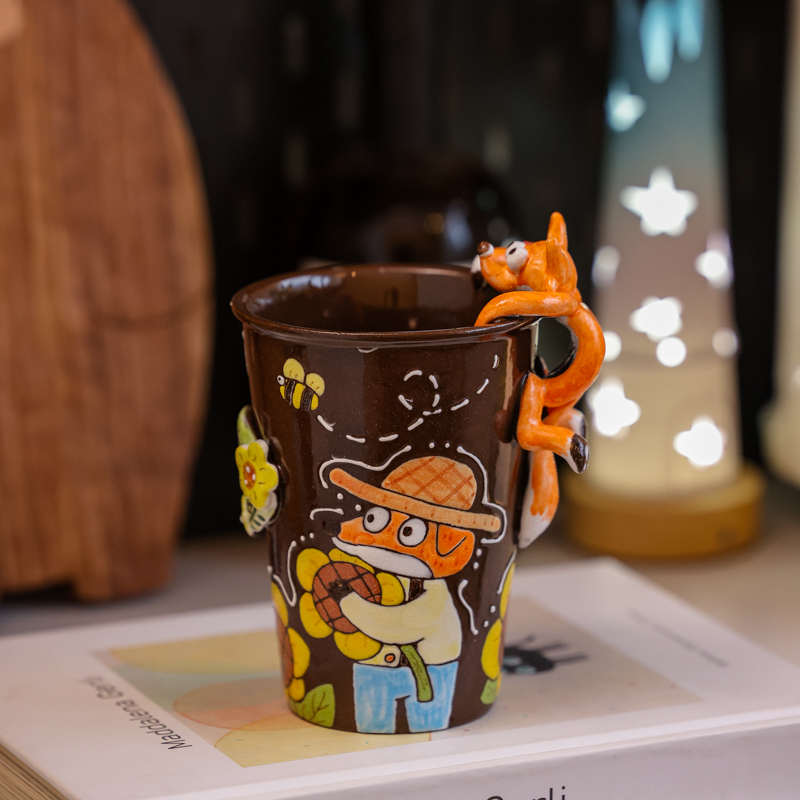 476三只熊狐狸紫砂可乐杯马克杯