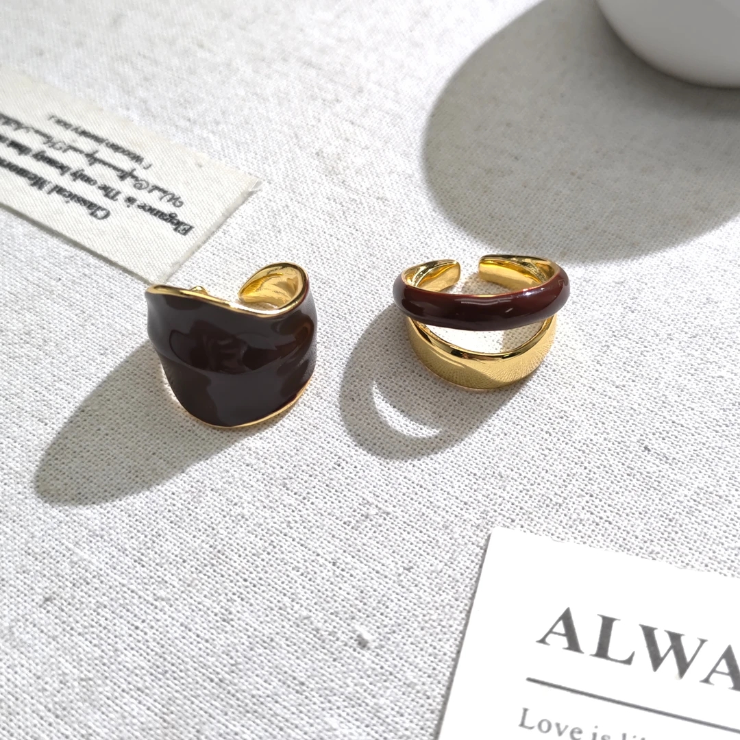 铜合金珐琅戒指 05391小众设计简约高级安哥拉红珐琅彩开口戒