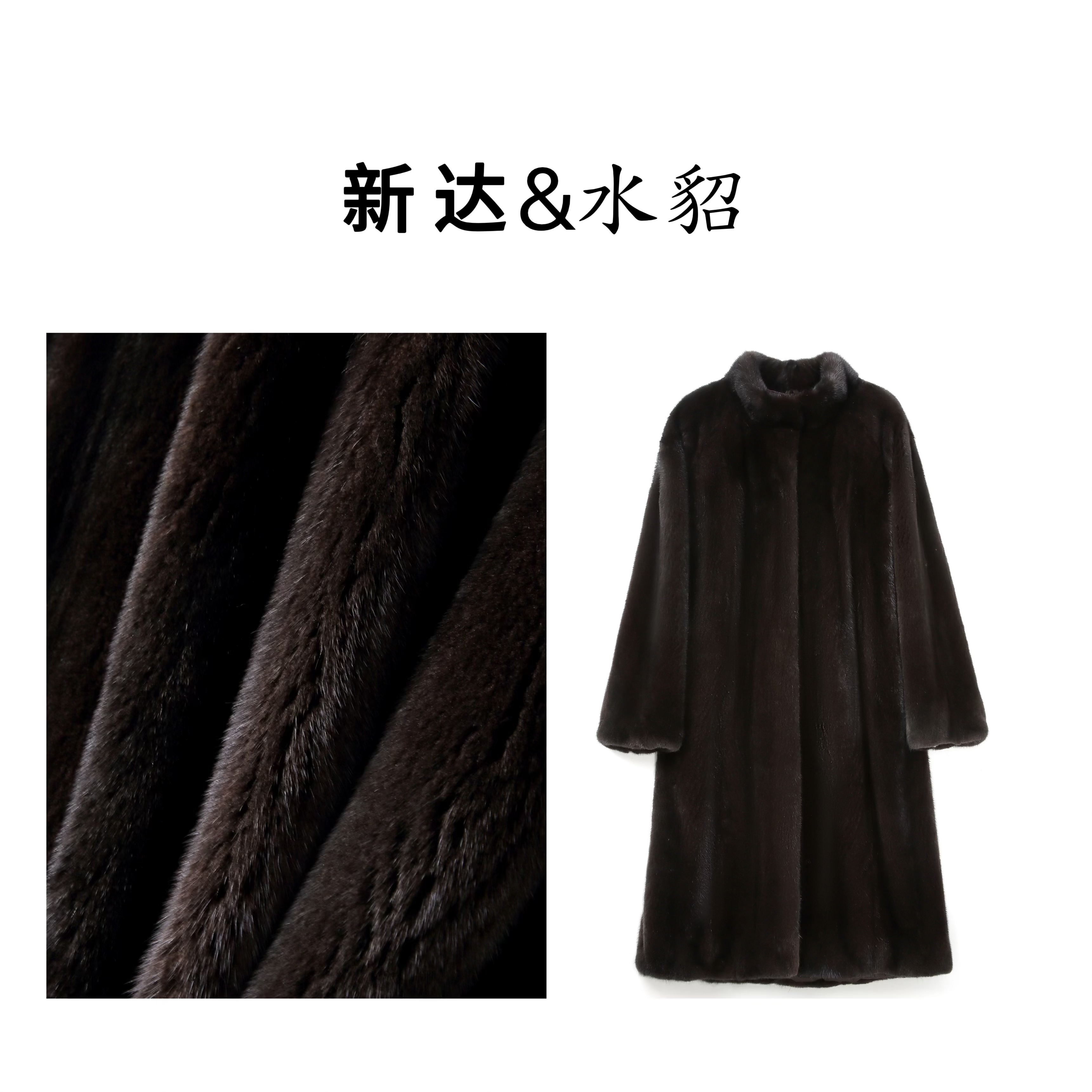 新达×简约风 紫标天鹅绒立领进口水貂长款水貂外套本色整貂皮草