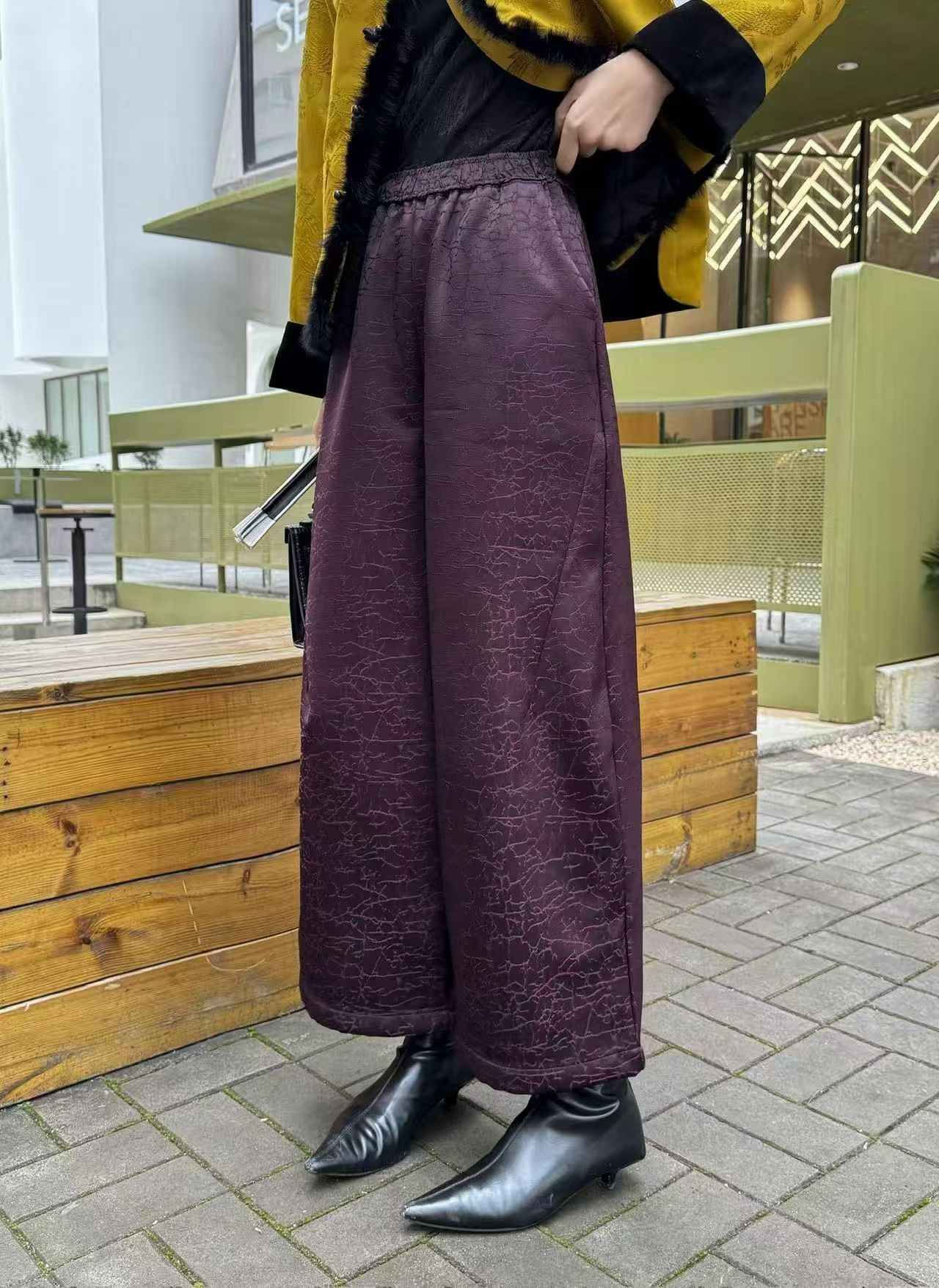 重磅龟裂纹老料加绒裤子