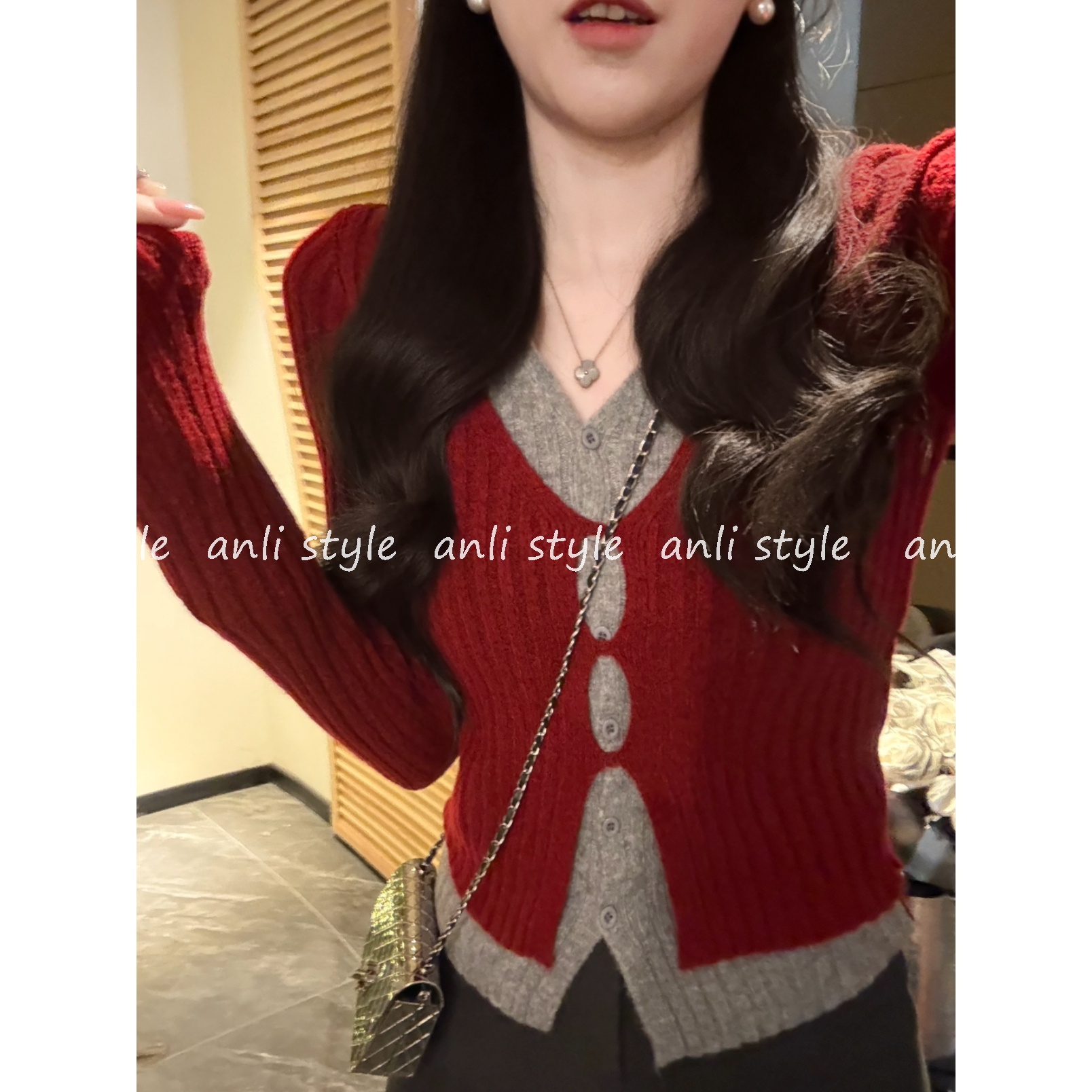 安璃 简约高级感撞色假两件针织毛衣