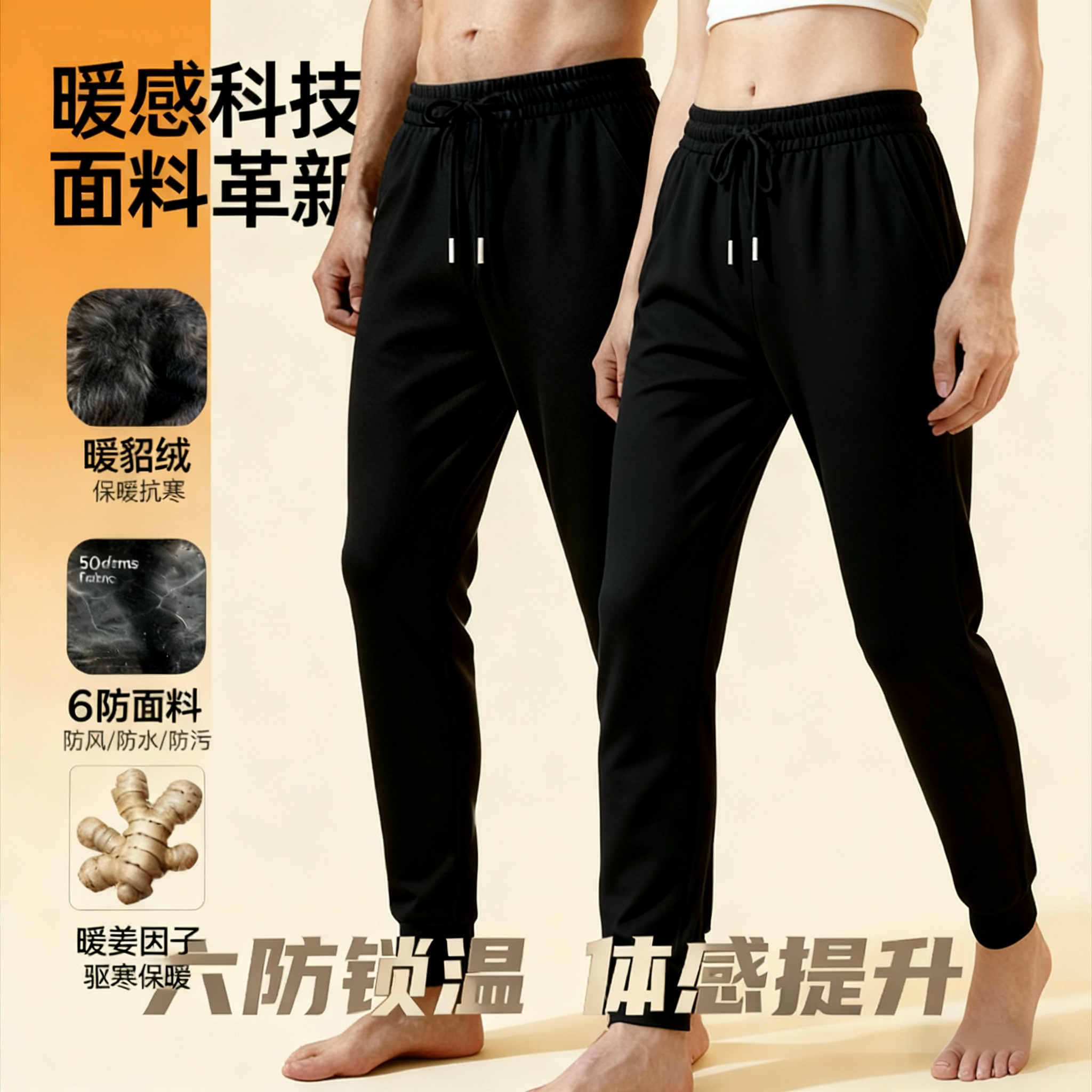 暖貂绒男女同款显瘦科技热循环高弹加绒加厚高弹户外运动保暖裤