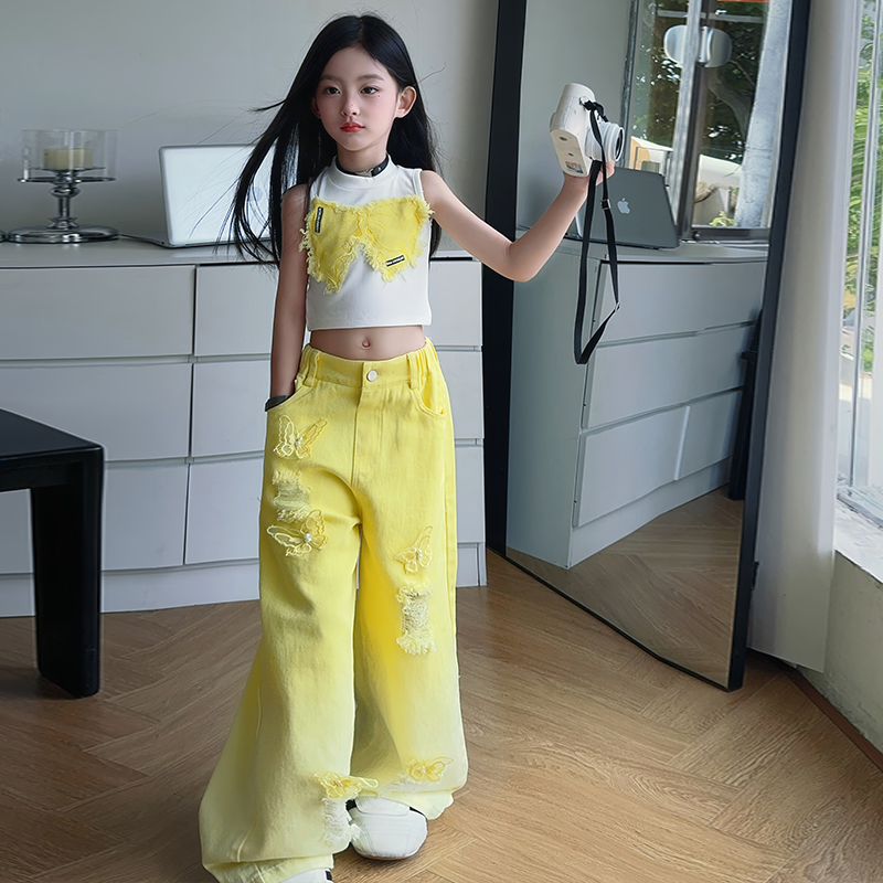 【酷哒仔】女童夏季多巴胺蝴蝶裤子背心两件套装2025中大童女孩子潮