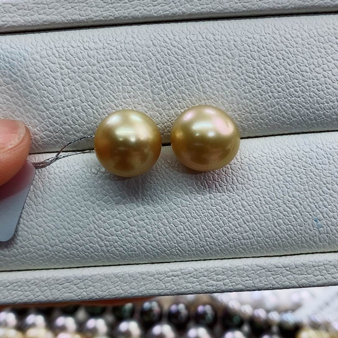 银S925镶嵌耳饰海水珍珠11-12