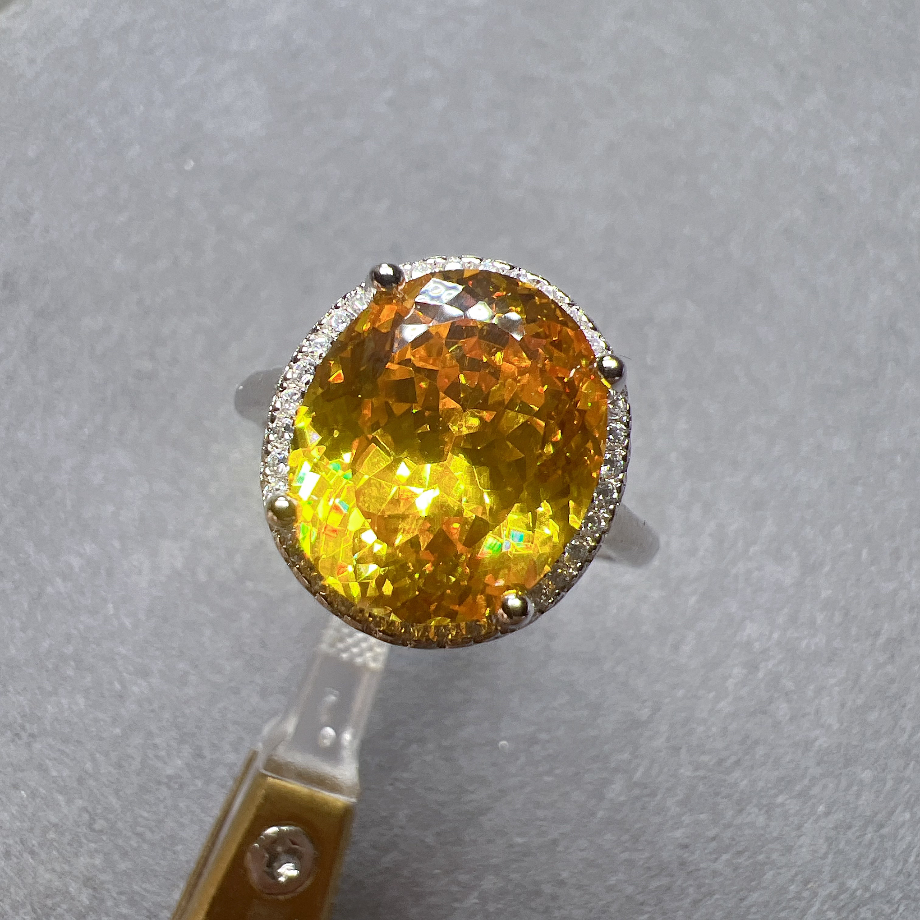 925银戒指 专柜正品 巴西金丝雀黄碧 10*12大颗粒豪华戒指088