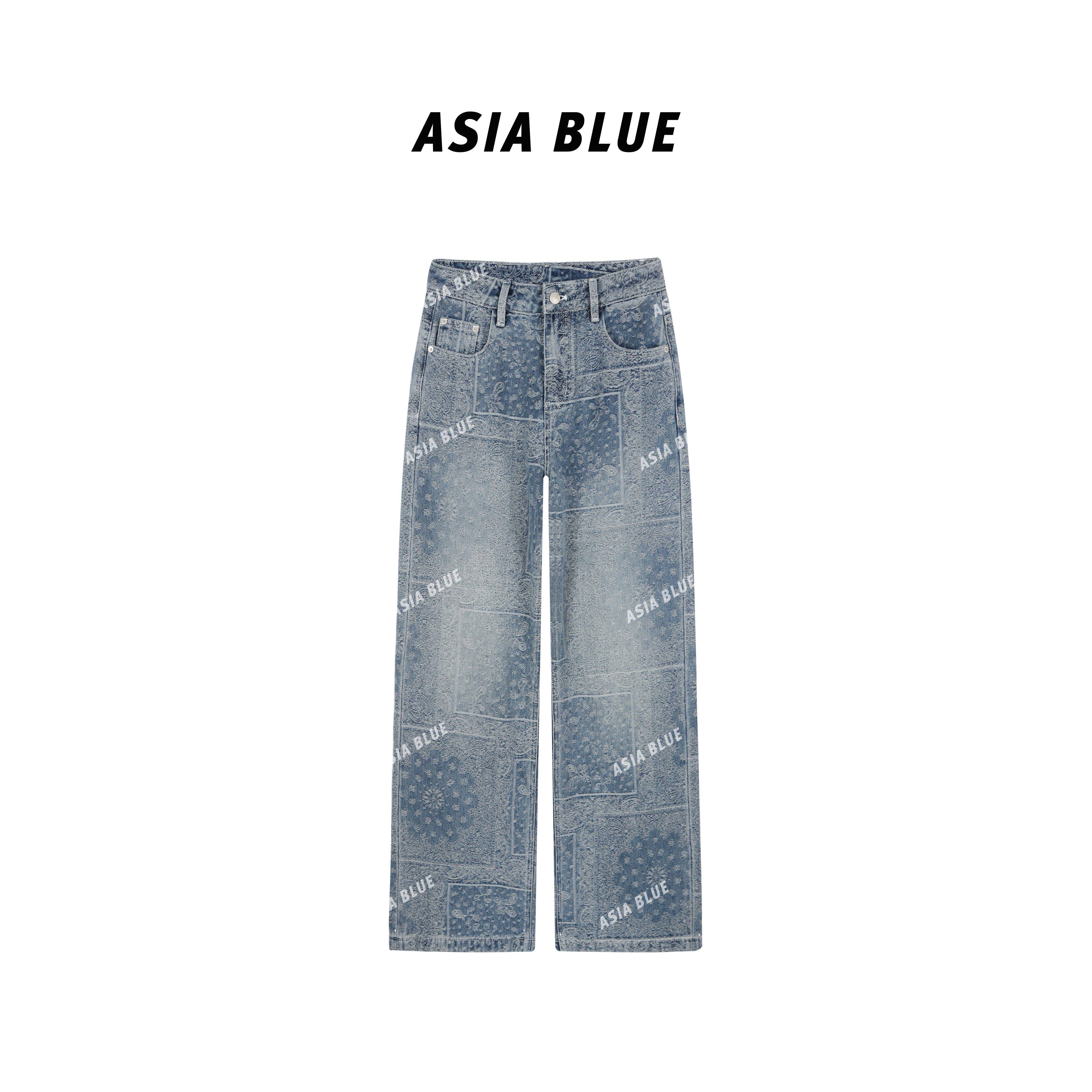 【ASIA BLUE】·腰果花 ·秋季无弹全身重工水洗提花直筒牛仔裤AB5591