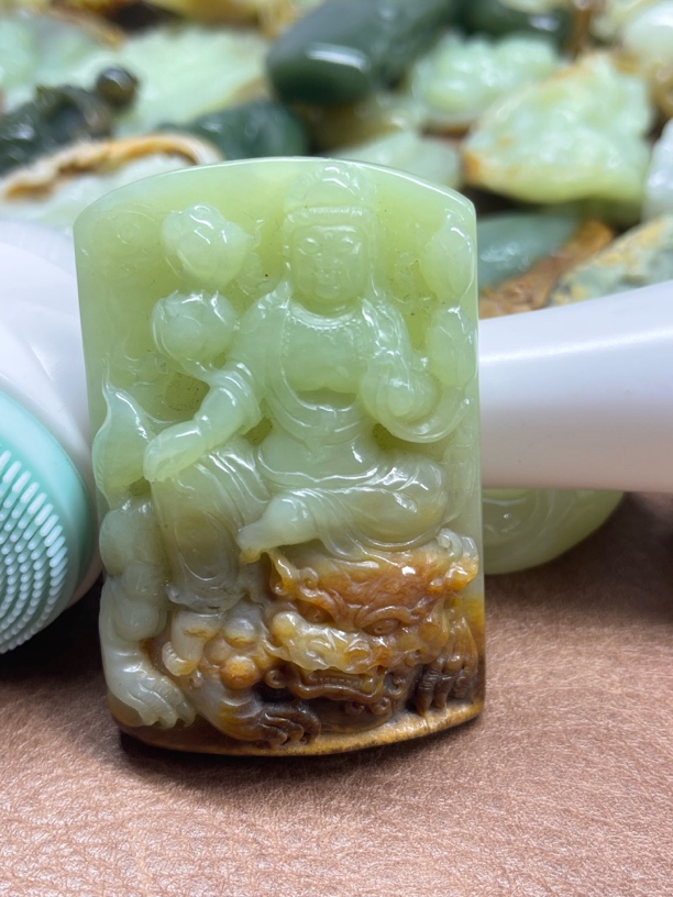 河磨玉文殊菩萨手工雕刻