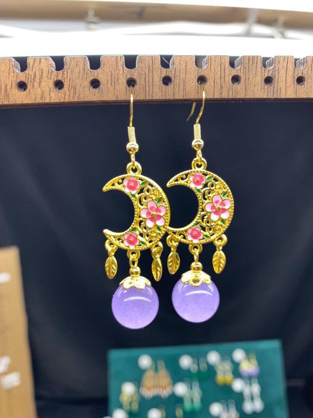 紫色月牙款耳坠民族风复古耳环百搭款大方气质耳环400