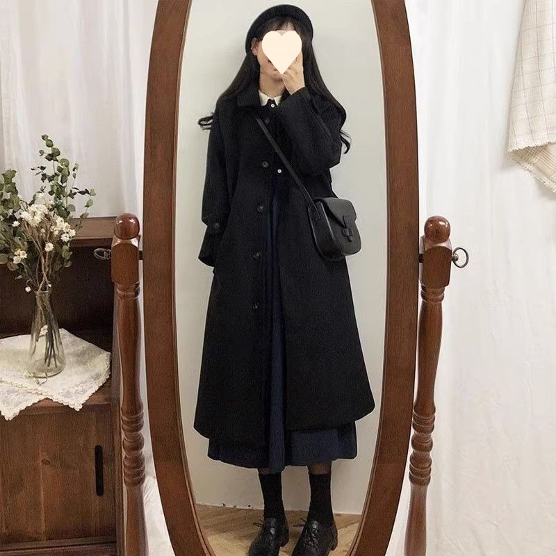 毛呢外套女小个子年新款秋冬季韩系感赫本风黑色呢子大衣