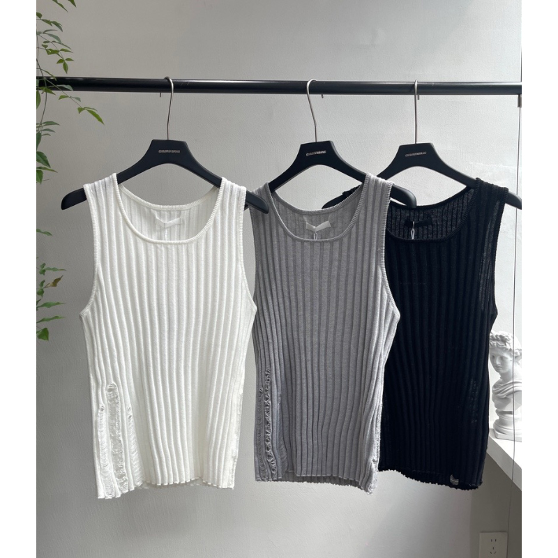 65130 美式脏脏风破洞设计感纯色休闲针织衫坎肩无袖马甲背心男