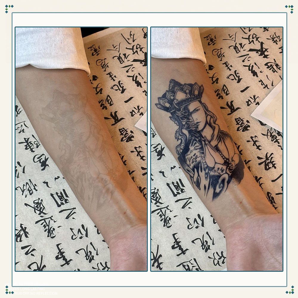 草本纹身贴佛魔男手臂花臂刺青防水半永久高级横竖款遮疤古风持久
