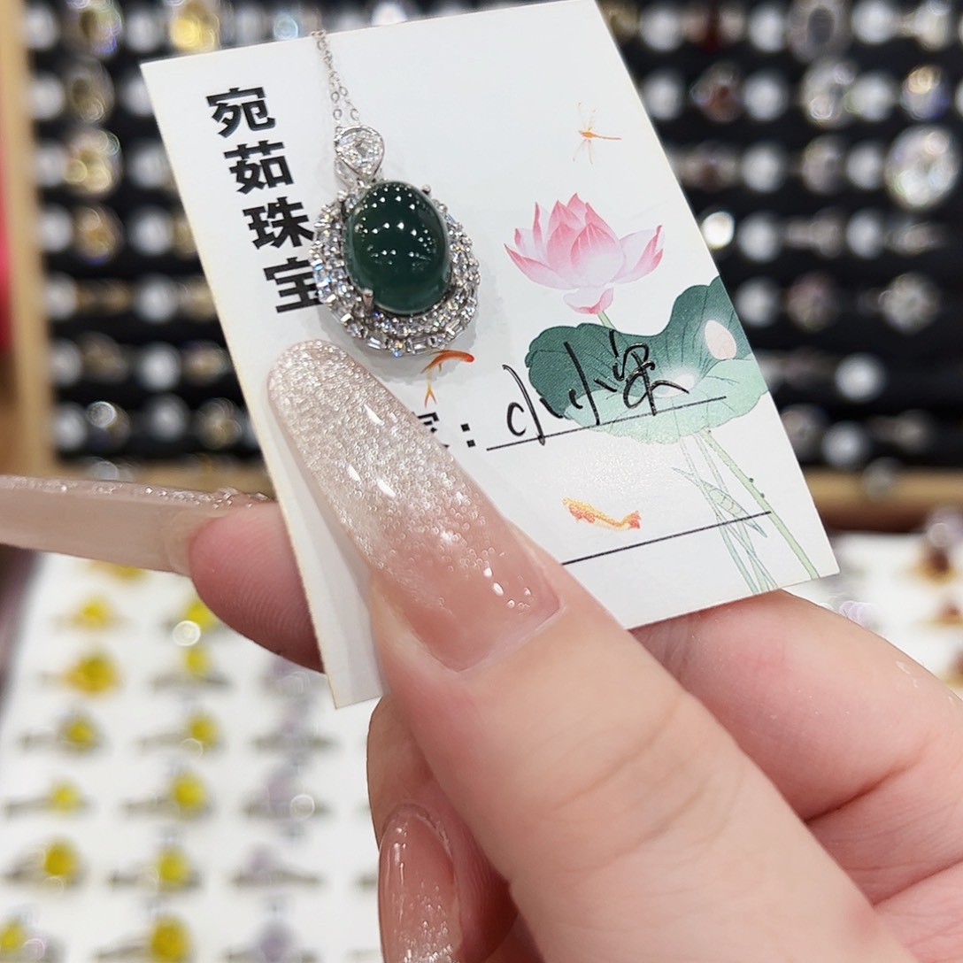 _***姐蛇纹石玉银S925镶嵌颈饰项链