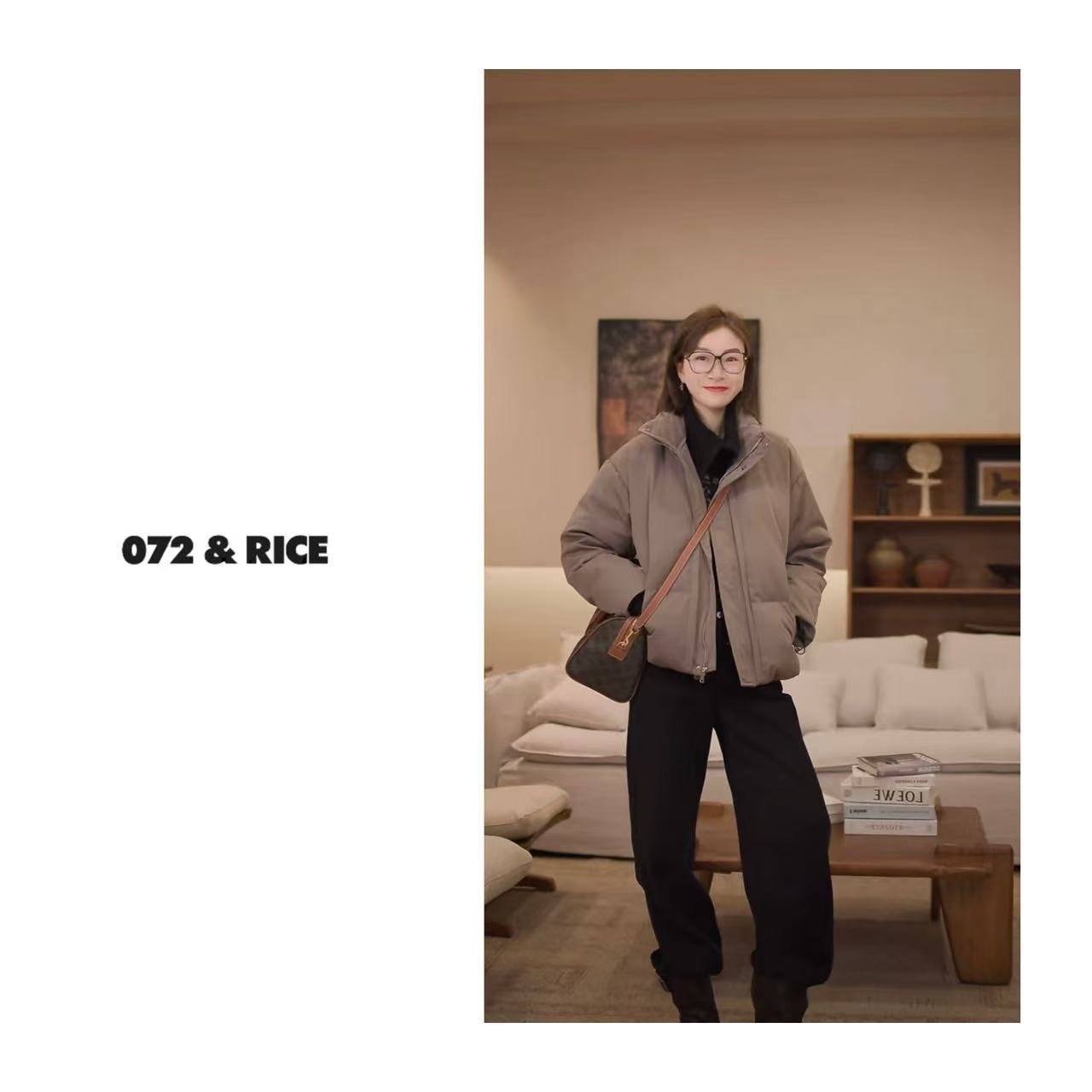 072 & RICE【暖冬】秋冬休闲立领中空纱白鹅绒外套 KYY012