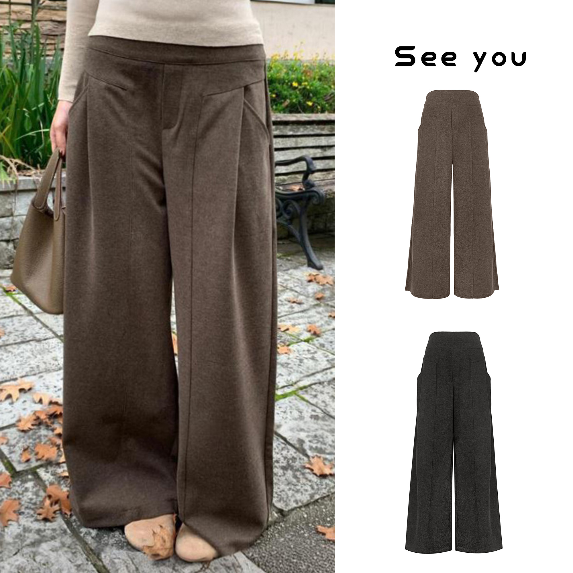 毛呢神裤阔腿裤冬季加厚高腰慵懒风垂直感直筒A898毛呢版