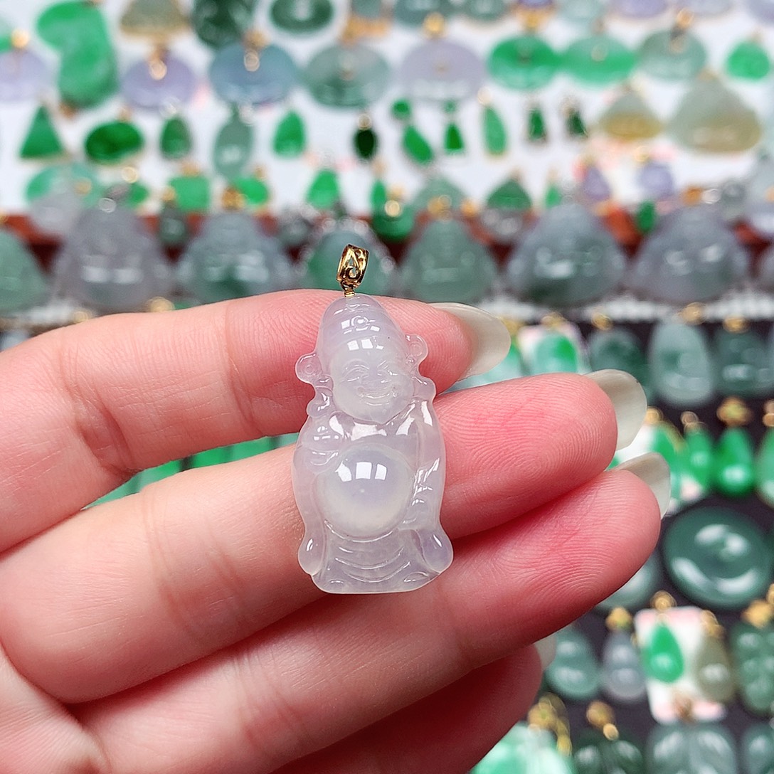 翡翠18K金镶嵌吊坠(不含链)天然翡翠A货