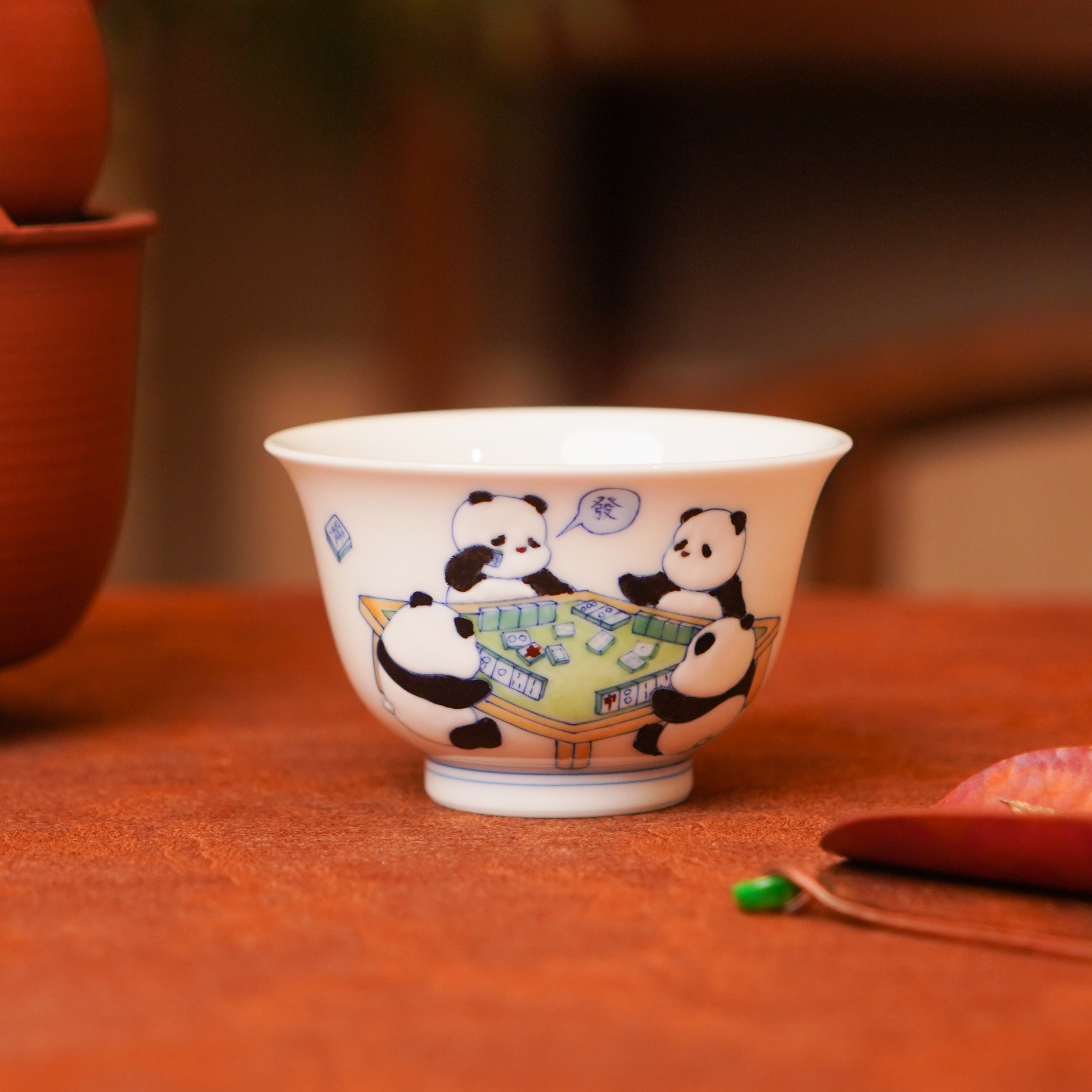 独妙芳华  斗彩熊猫杯  手工茶具小泡茶家用纯手工中式