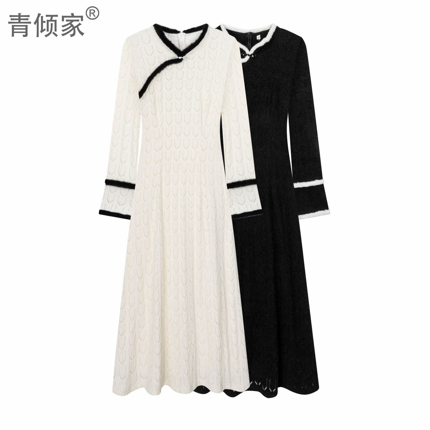 青倾家【雪国列车】冬季新中式文艺复古温婉气质雪尼尔加绒旗袍