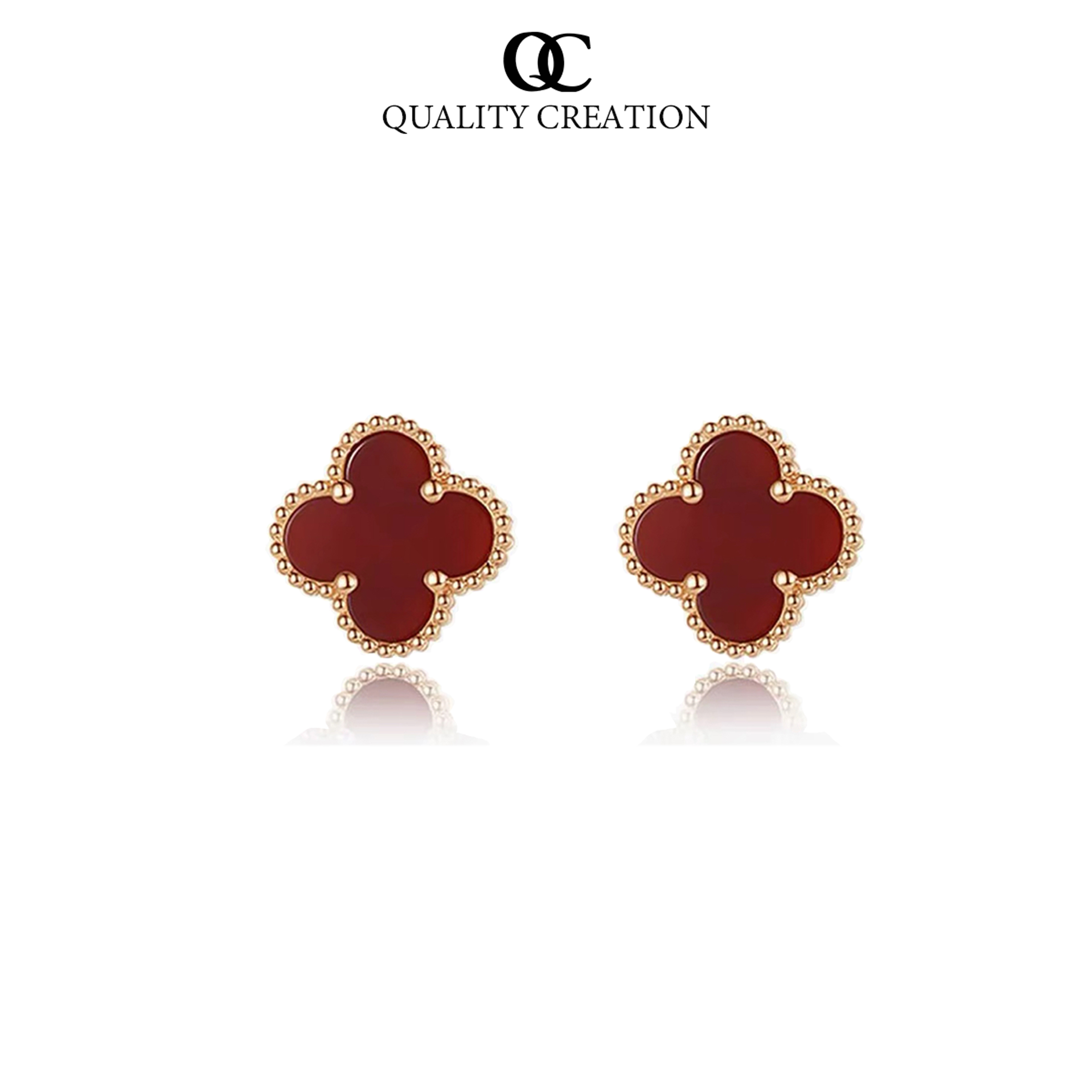 合金耳饰 QC·设计款红色四叶花耳钉女爆款轻奢小众耳环气质百搭